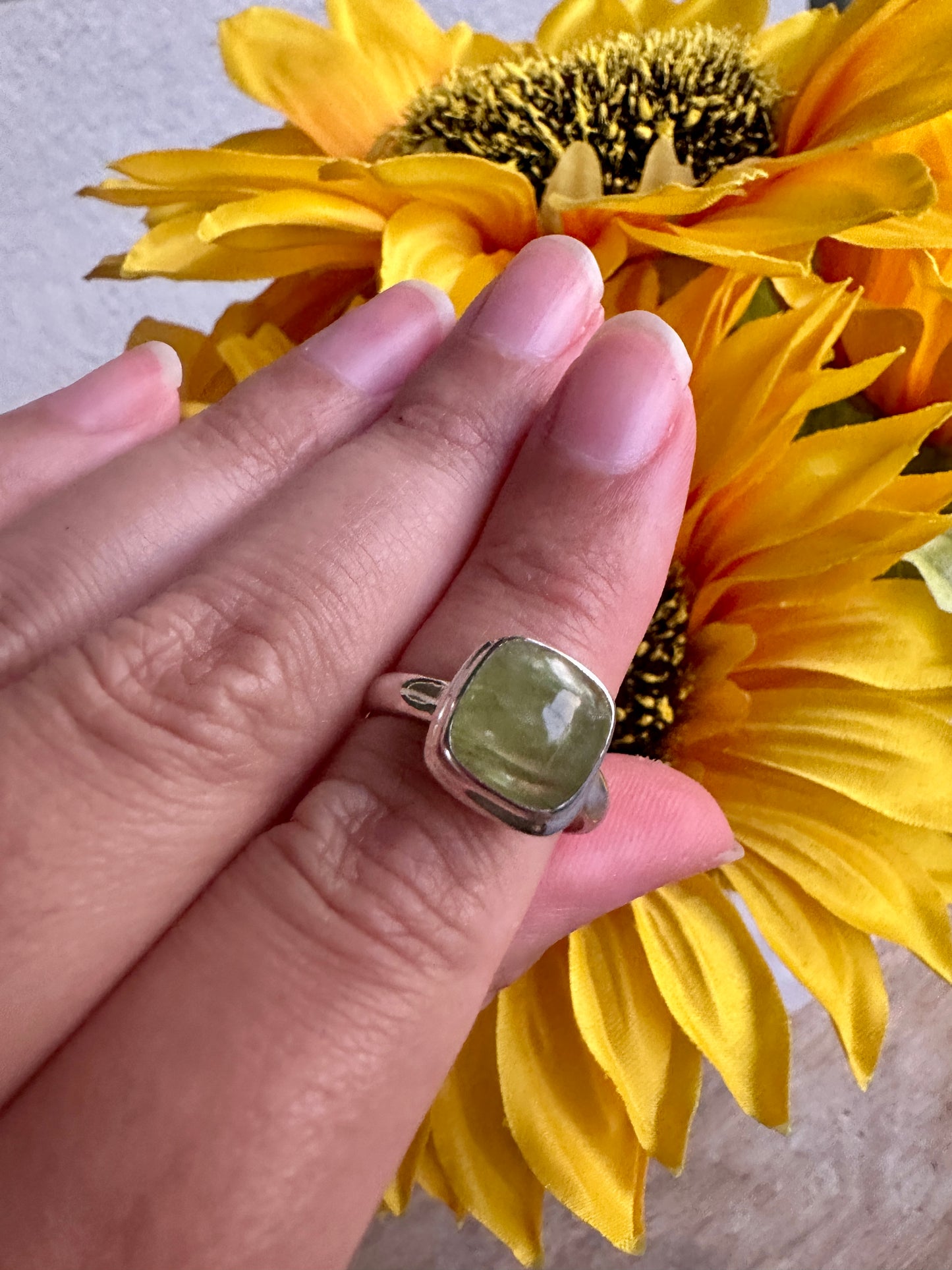 Green Kyanite Ring Size 7.25, Unique Gemstone Jewelry, Perfect Gift for Nature Lovers, Sterling Silver Elegant Accessory