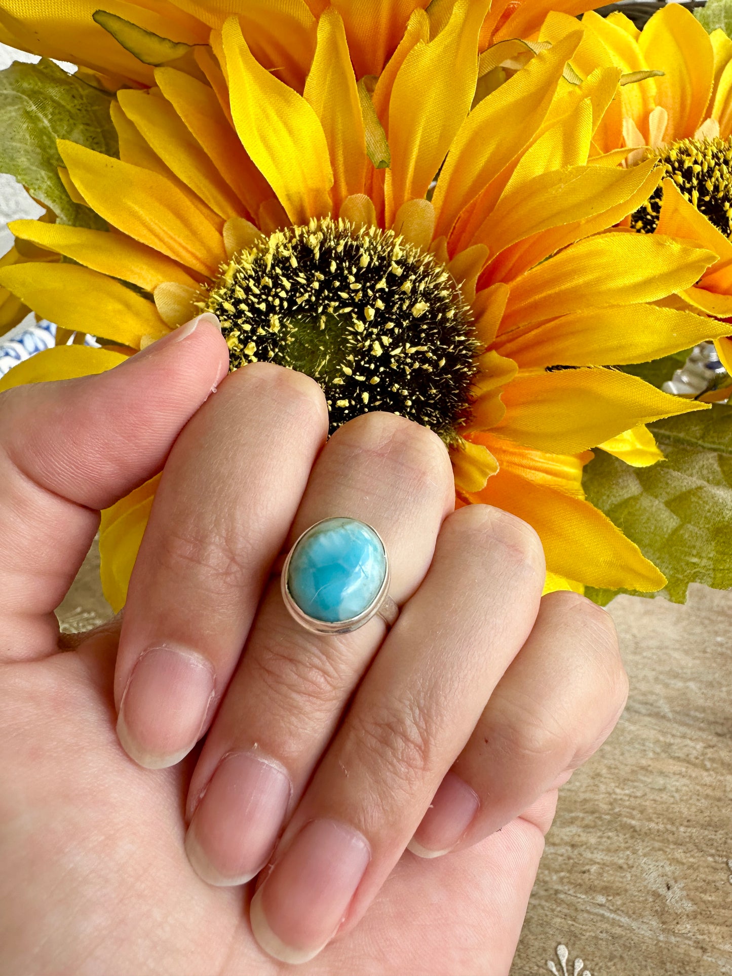 Elegant Larimar Sterling Silver Ring Size 6.25 - Natural Gemstone Ring for Healing, Fashion, and Gift Giving