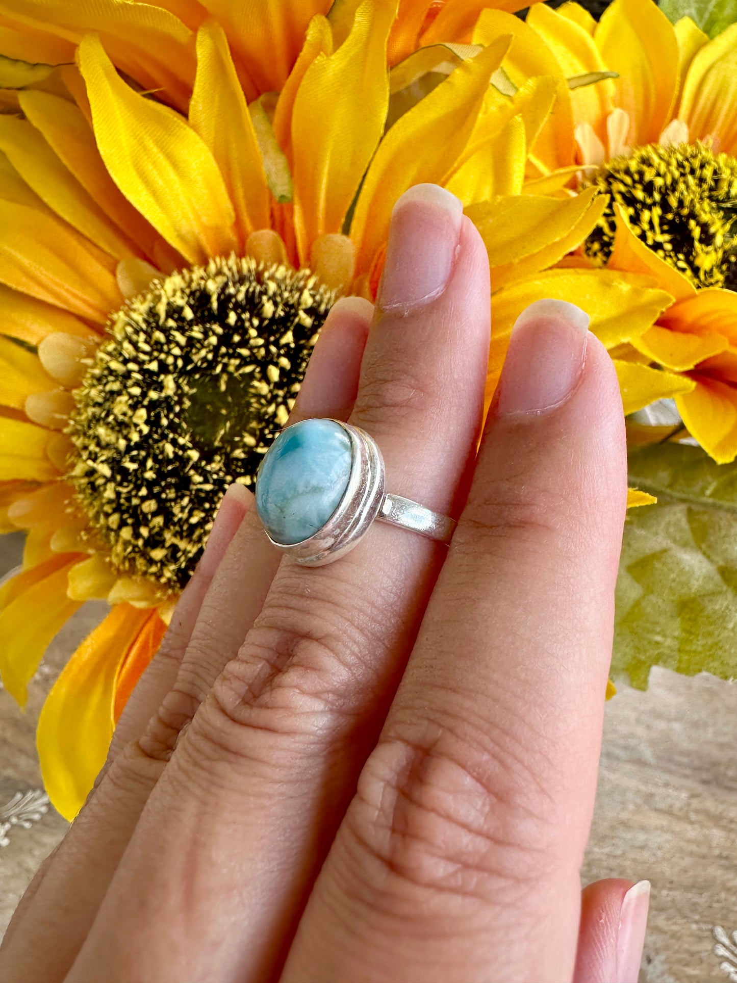 Elegant Larimar Sterling Silver Ring Size 6.25 - Natural Gemstone Ring for Healing, Fashion, and Gift Giving