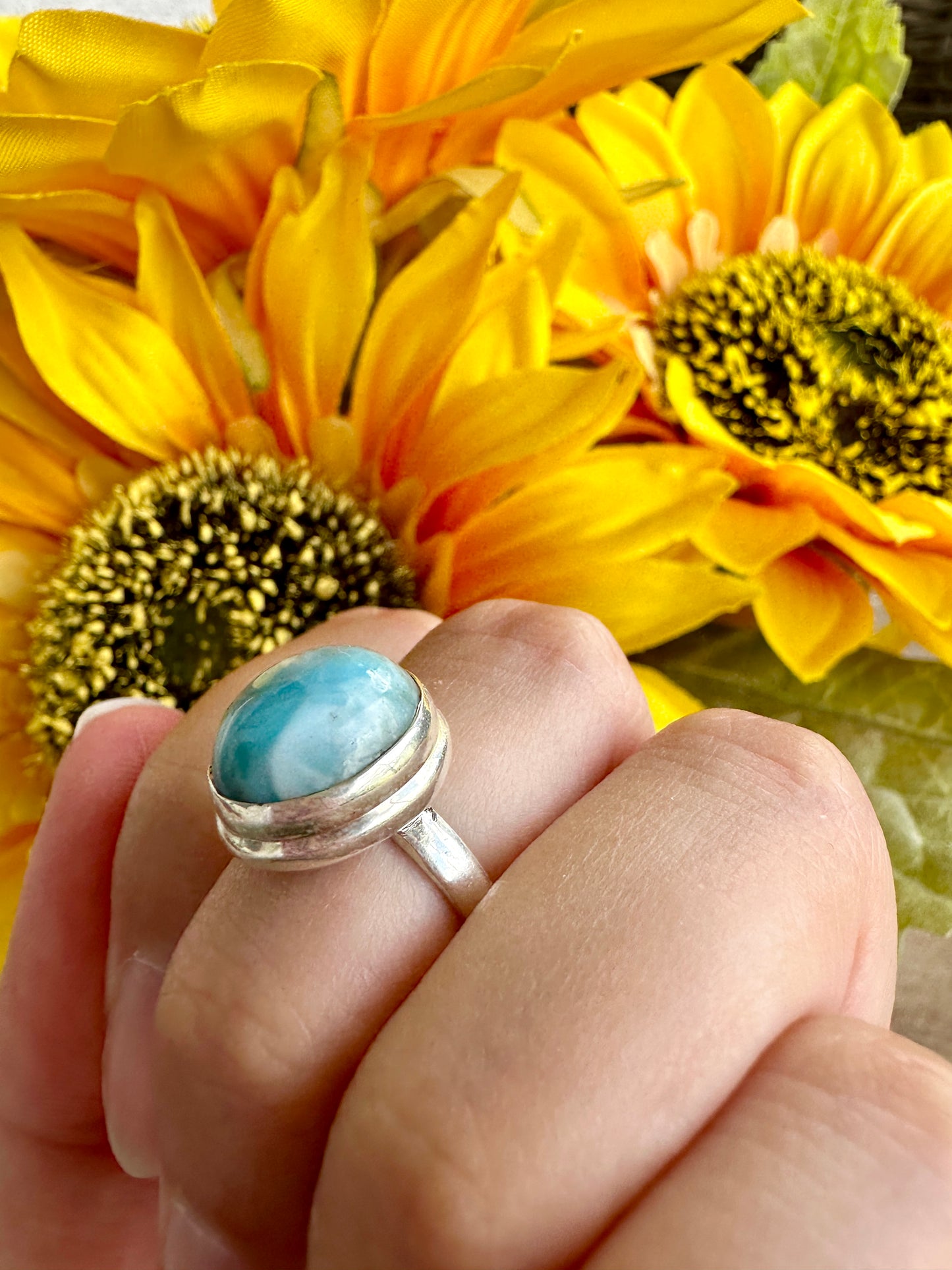 Elegant Larimar Sterling Silver Ring Size 6.25 - Natural Gemstone Ring for Healing, Fashion, and Gift Giving