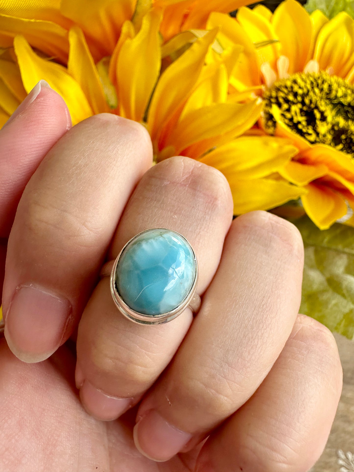 Elegant Larimar Sterling Silver Ring Size 6.25 - Natural Gemstone Ring for Healing, Fashion, and Gift Giving