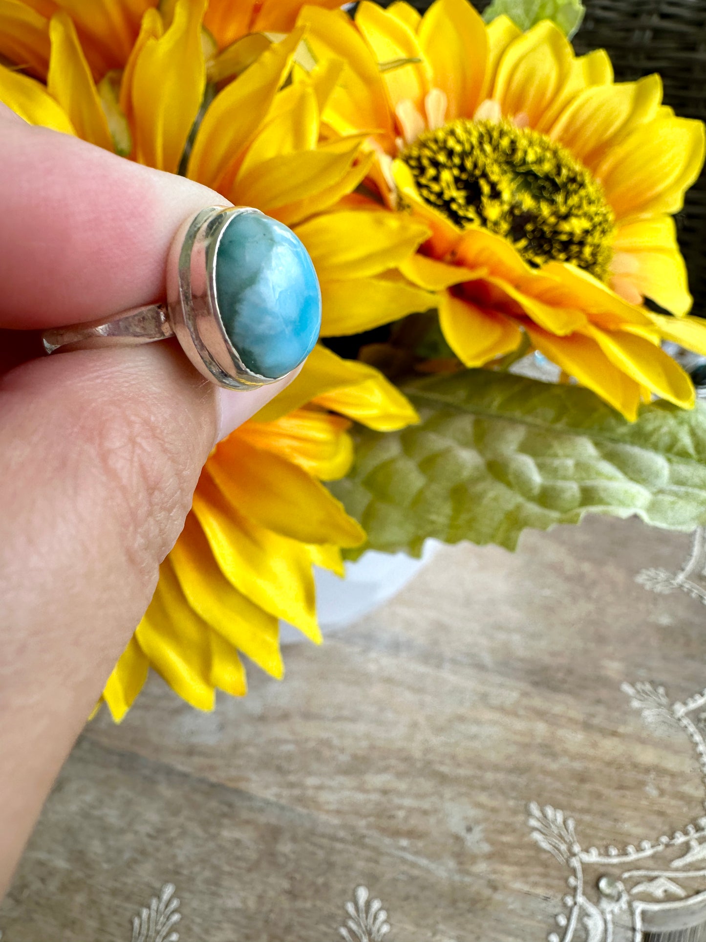 Elegant Larimar Sterling Silver Ring Size 6.25 - Natural Gemstone Ring for Healing, Fashion, and Gift Giving