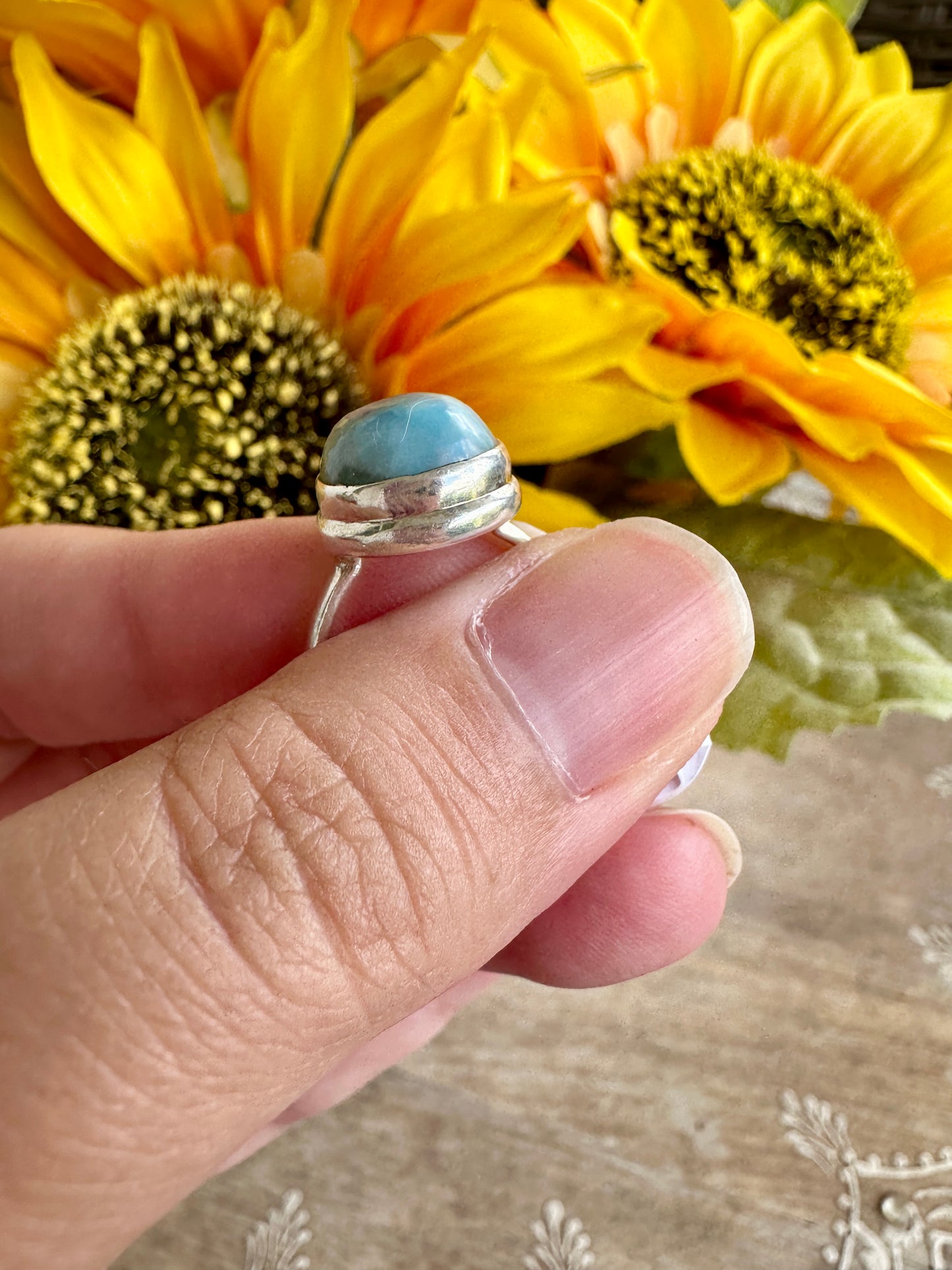 Elegant Larimar Sterling Silver Ring Size 6.25 - Natural Gemstone Ring for Healing, Fashion, and Gift Giving