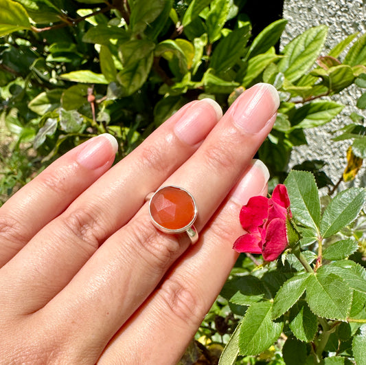 Elegant Sterling Silver Carnelian Ring Size 8.25 - Handcrafted Gemstone Jewelry for Women - Perfect for Special Occasions and Everyday Wear