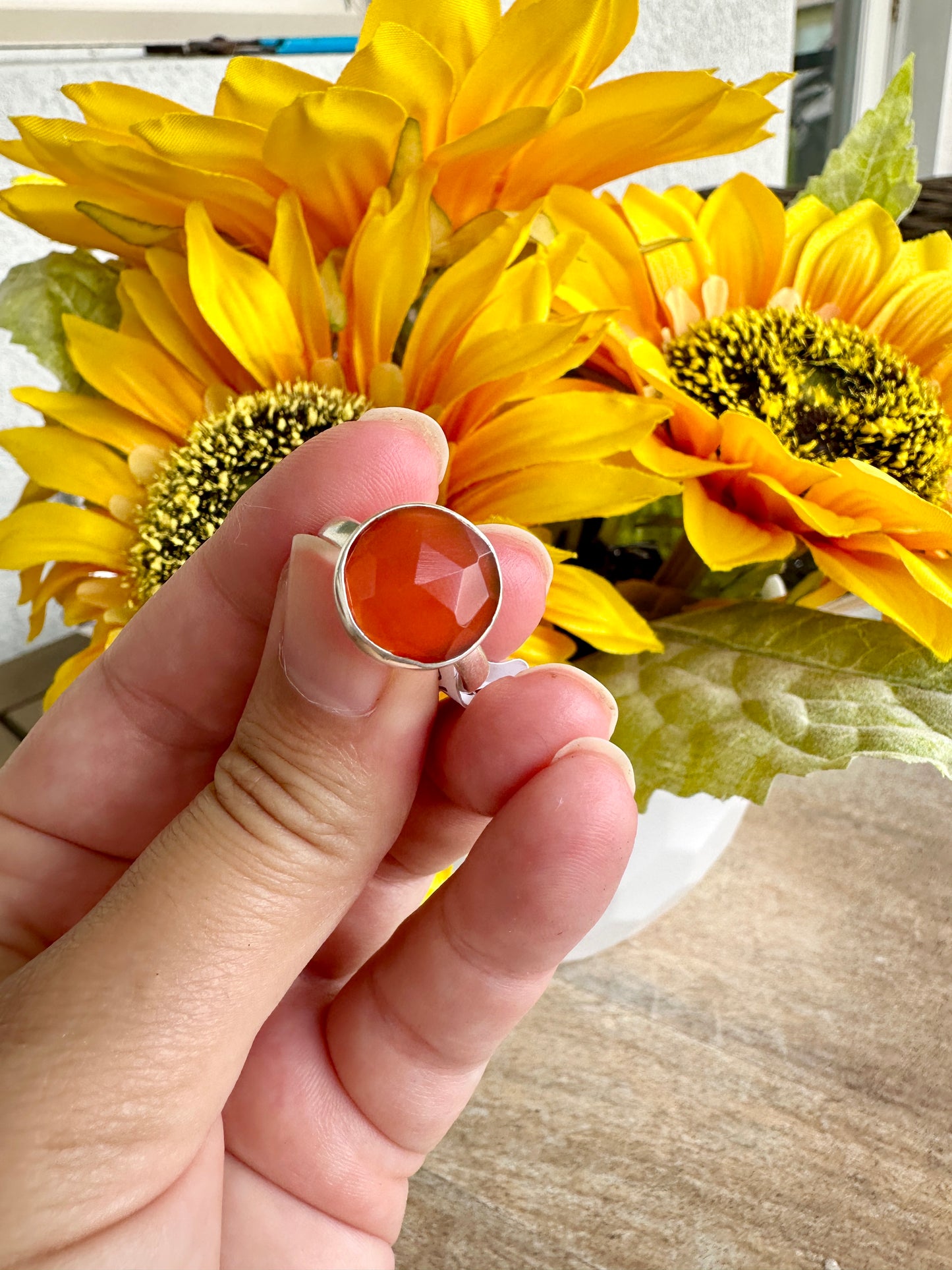 Elegant Sterling Silver Carnelian Ring Size 8.25 - Handcrafted Gemstone Jewelry for Women - Perfect for Special Occasions and Everyday Wear