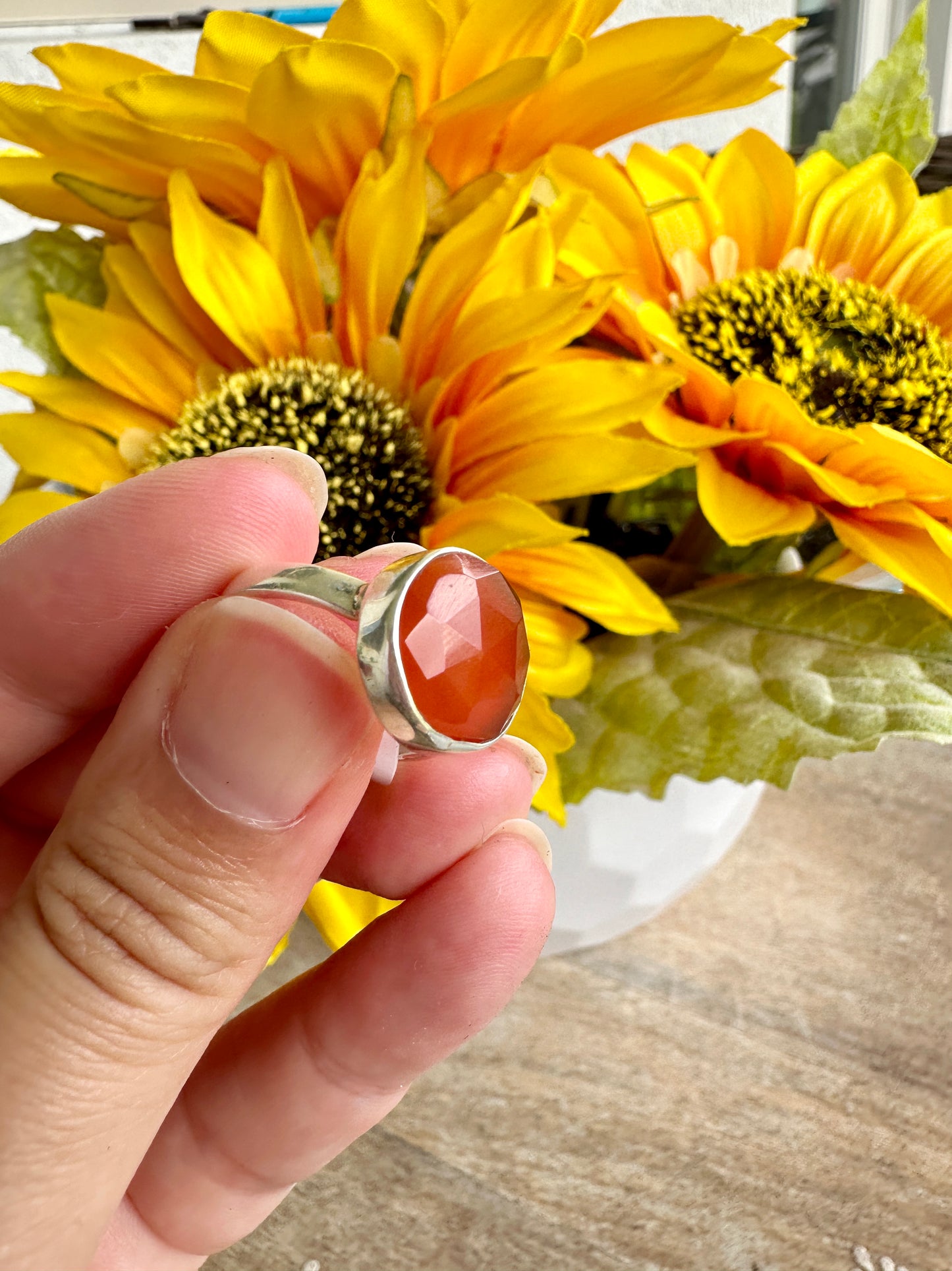 Elegant Sterling Silver Carnelian Ring Size 8.25 - Handcrafted Gemstone Jewelry for Women - Perfect for Special Occasions and Everyday Wear