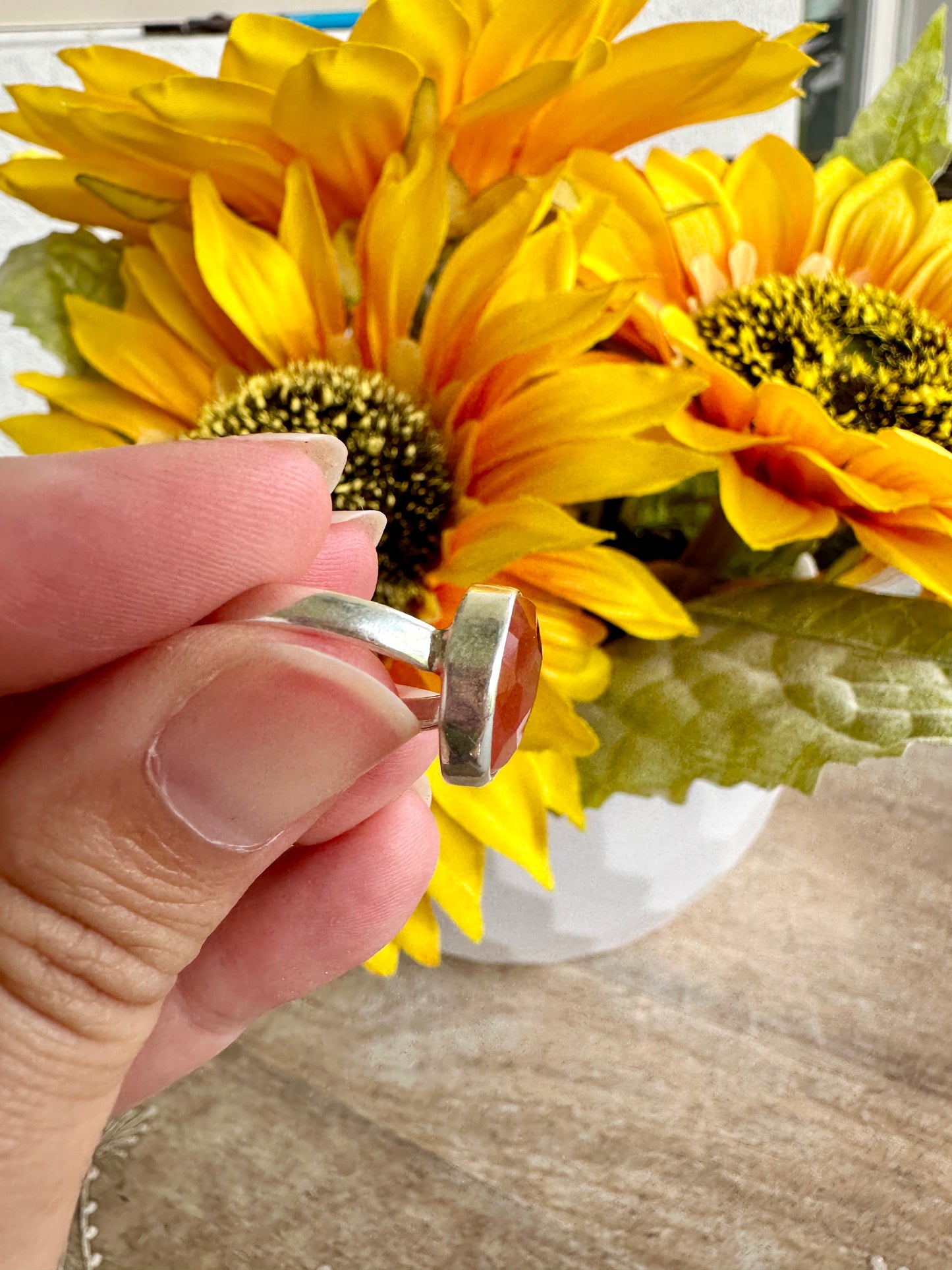 Elegant Sterling Silver Carnelian Ring Size 8.25 - Handcrafted Gemstone Jewelry for Women - Perfect for Special Occasions and Everyday Wear