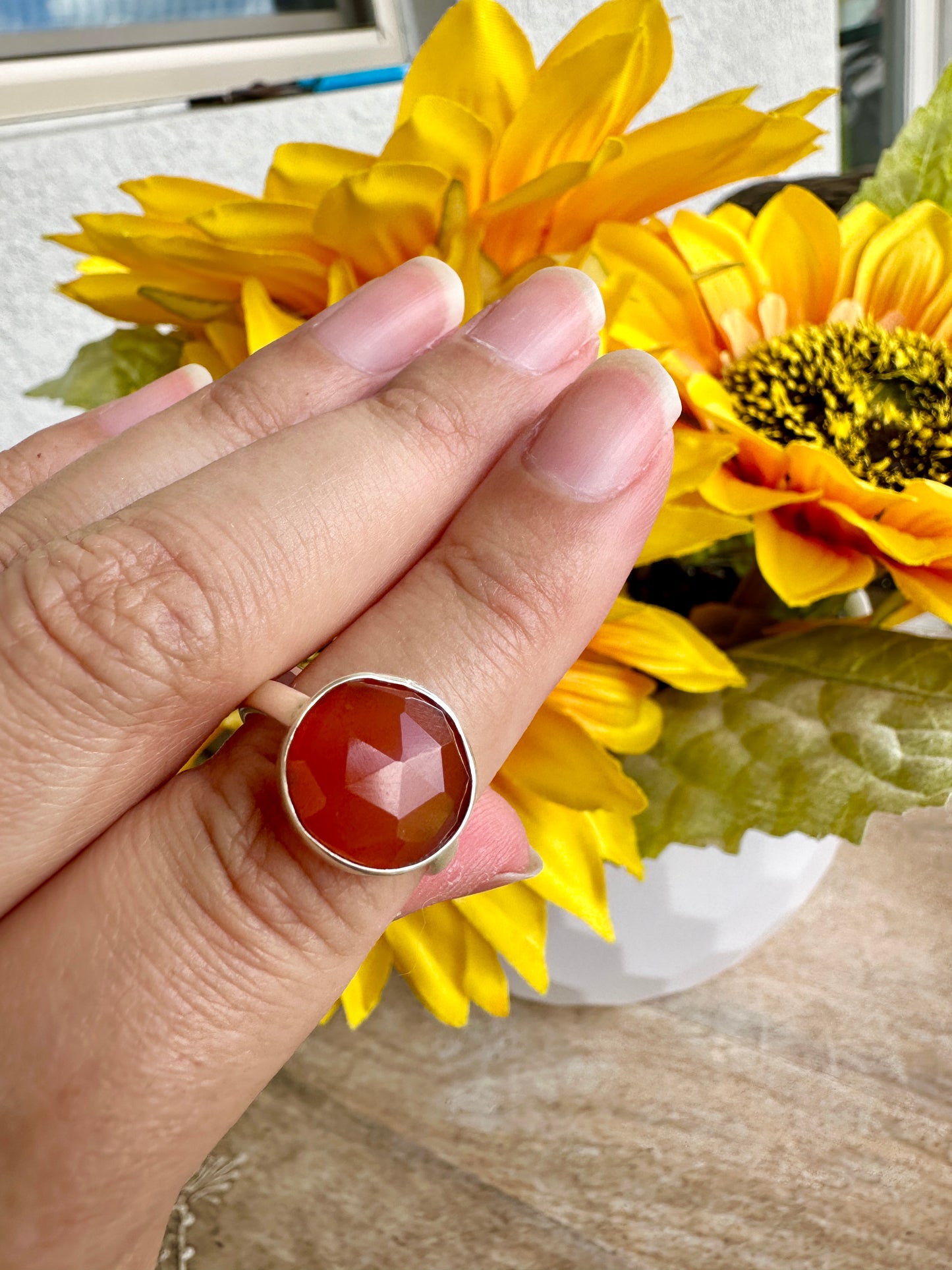 Elegant Sterling Silver Carnelian Ring Size 8.25 - Handcrafted Gemstone Jewelry for Women - Perfect for Special Occasions and Everyday Wear