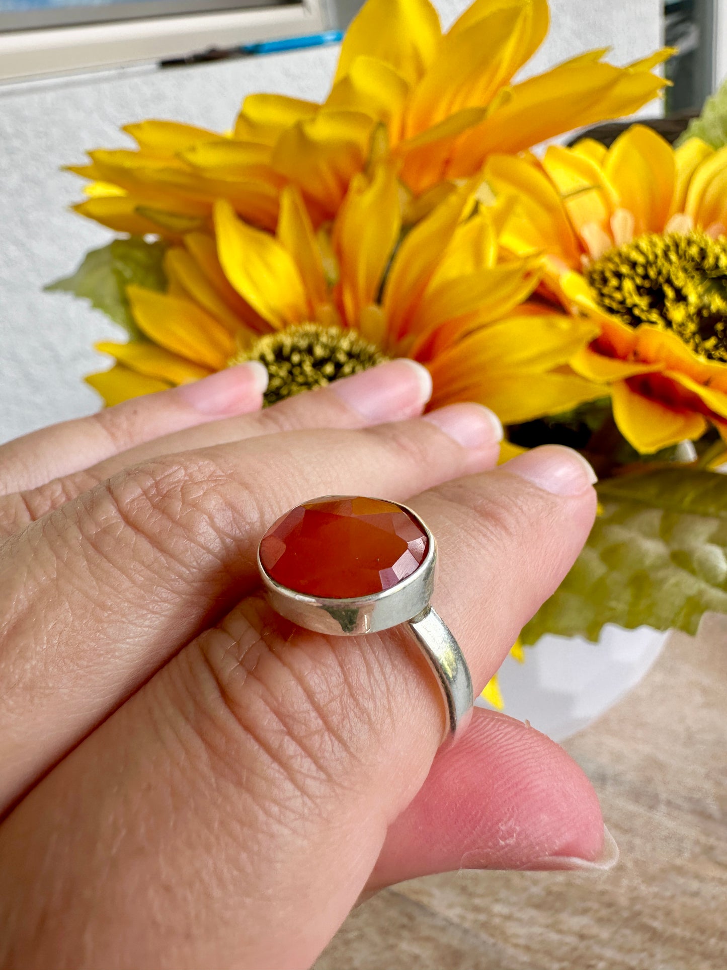 Elegant Sterling Silver Carnelian Ring Size 8.25 - Handcrafted Gemstone Jewelry for Women - Perfect for Special Occasions and Everyday Wear