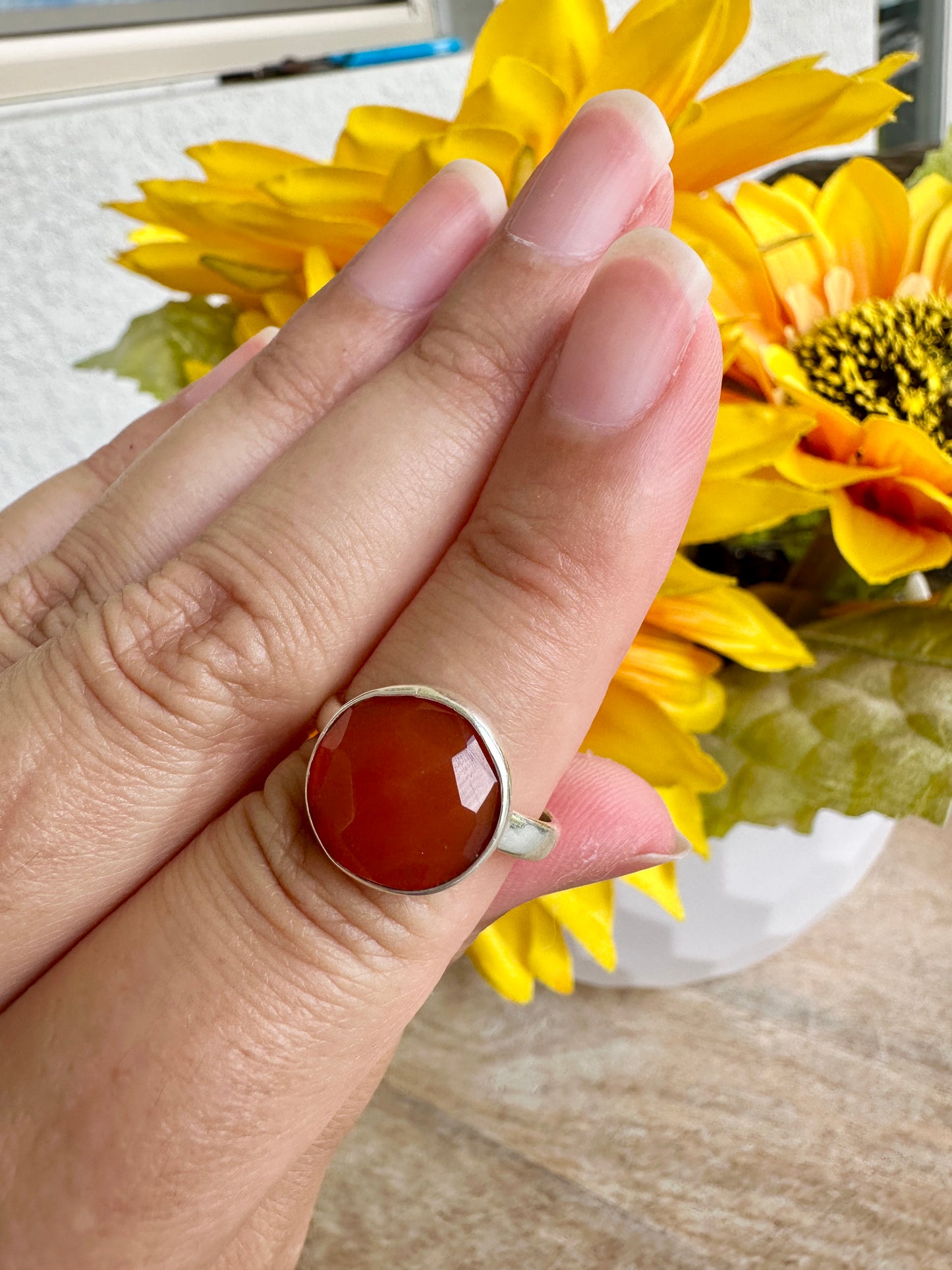 Elegant Sterling Silver Carnelian Ring Size 8.25 - Handcrafted Gemstone Jewelry for Women - Perfect for Special Occasions and Everyday Wear