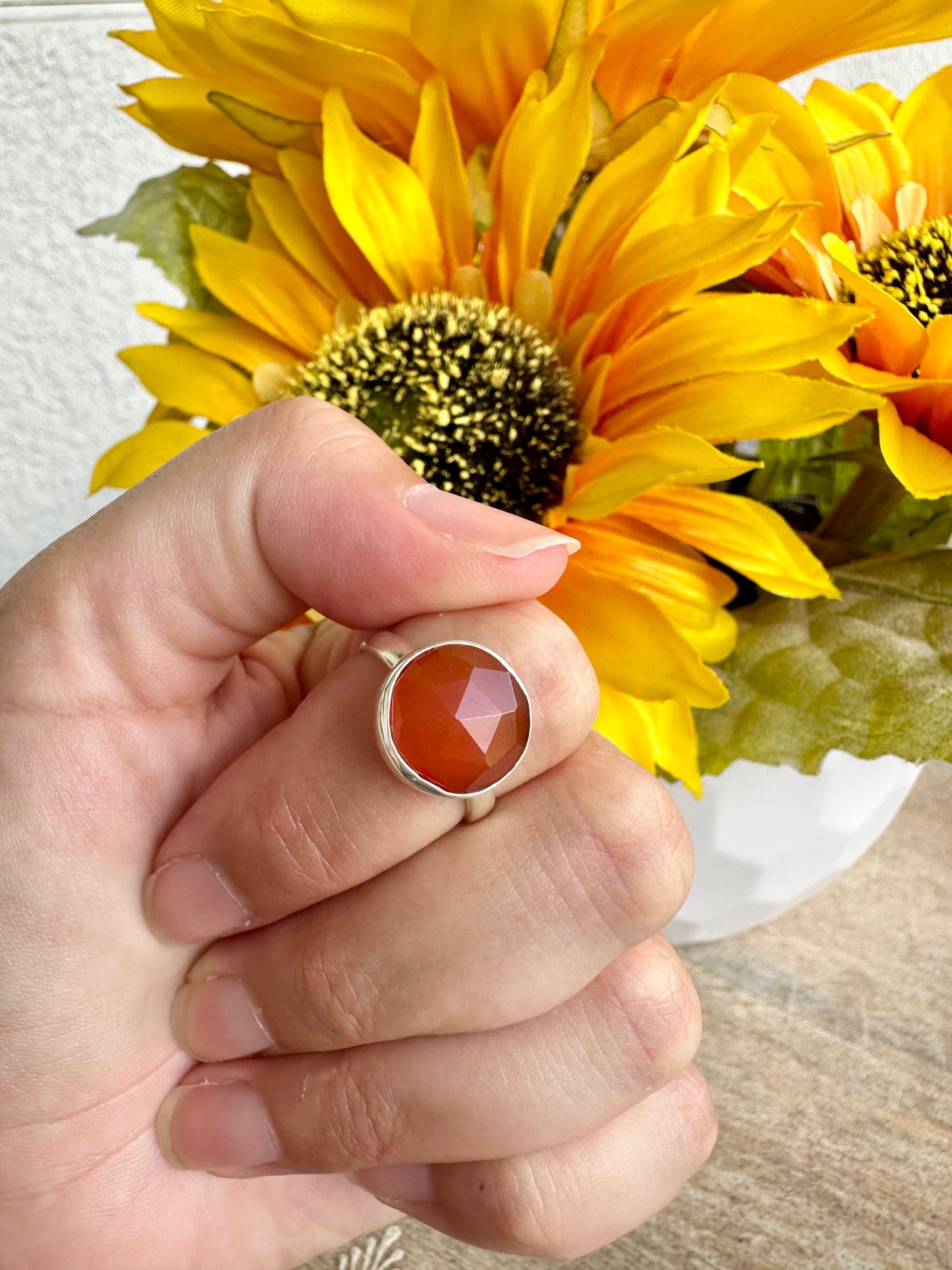 Elegant Sterling Silver Carnelian Ring Size 8.25 - Handcrafted Gemstone Jewelry for Women - Perfect for Special Occasions and Everyday Wear