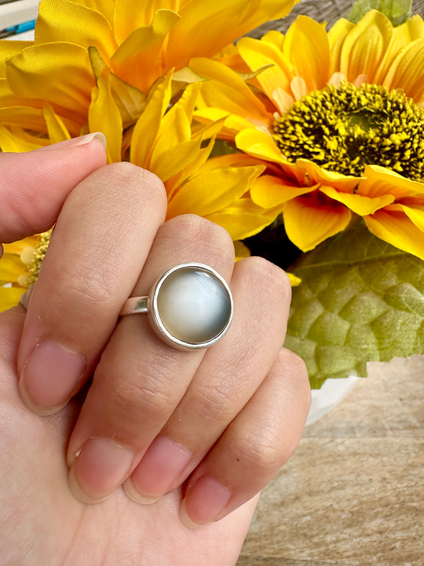 Elegant Grey Moonstone Ring in Sterling Silver, Size 8.25 – Handcrafted Jewelry, Unique Gift for Her, Natural Gemstone, Minimalist Ring