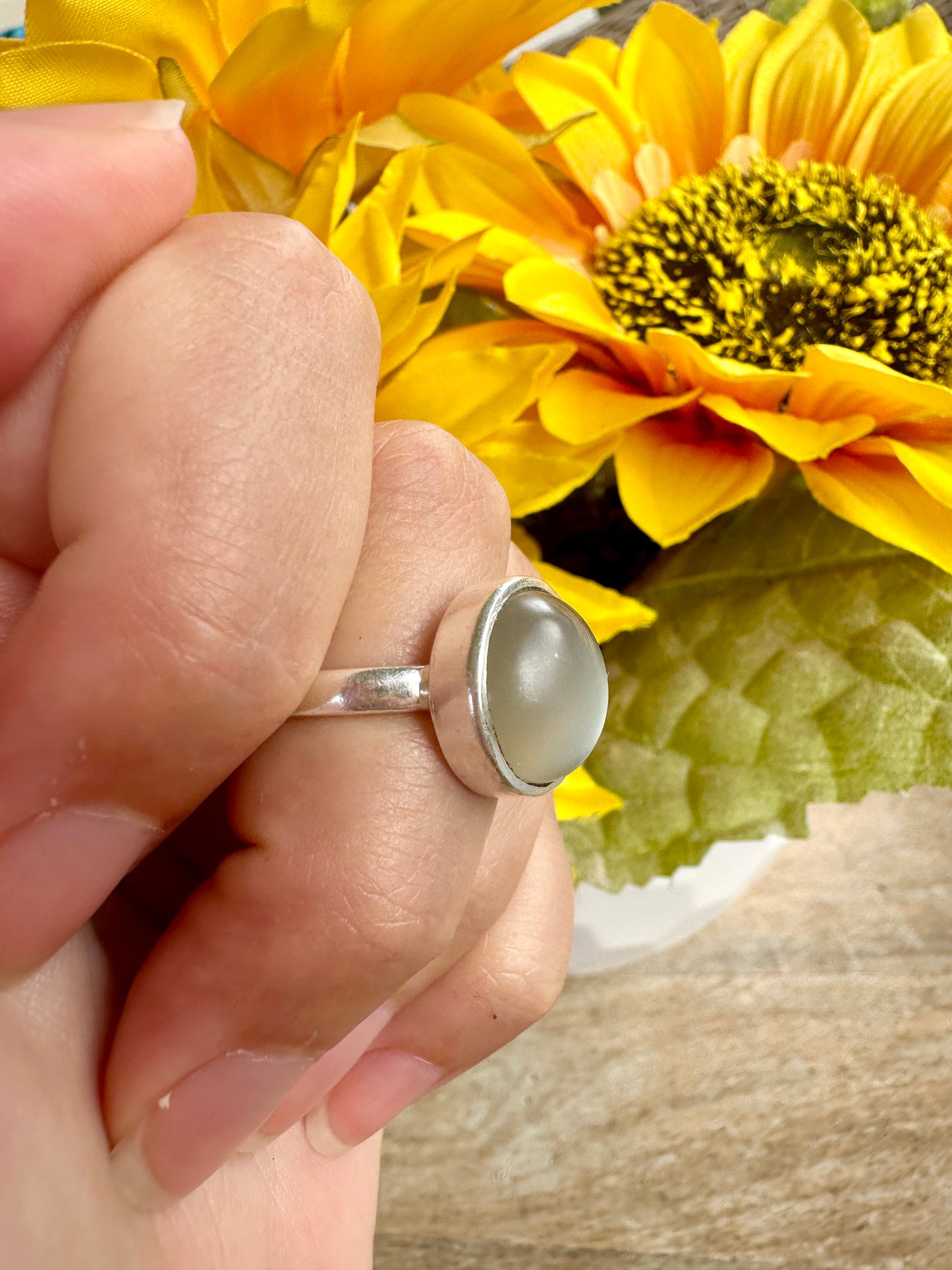 Elegant Grey Moonstone Ring in Sterling Silver, Size 8.25 – Handcrafted Jewelry, Unique Gift for Her, Natural Gemstone, Minimalist Ring