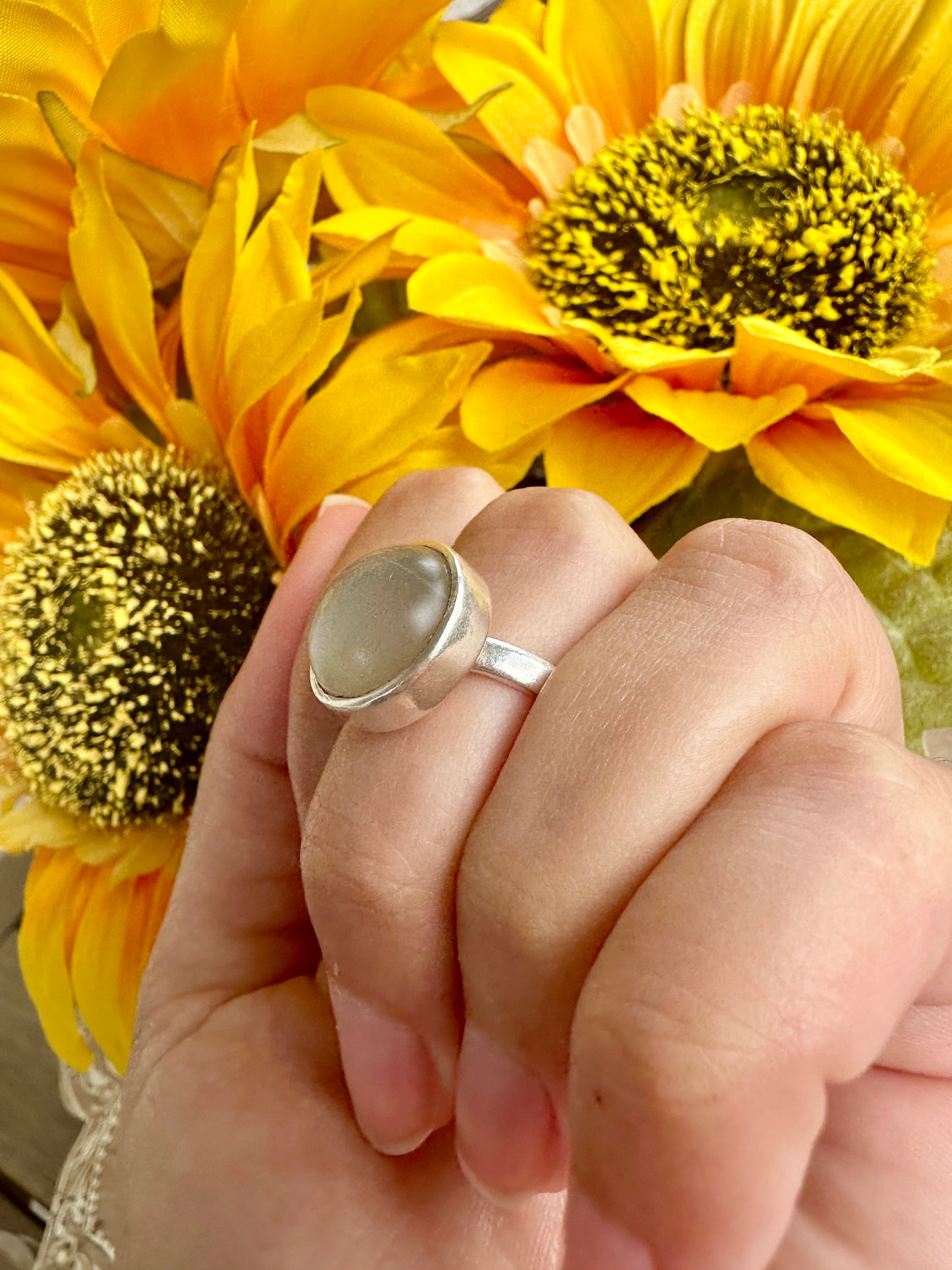 Elegant Grey Moonstone Ring in Sterling Silver, Size 8.25 – Handcrafted Jewelry, Unique Gift for Her, Natural Gemstone, Minimalist Ring