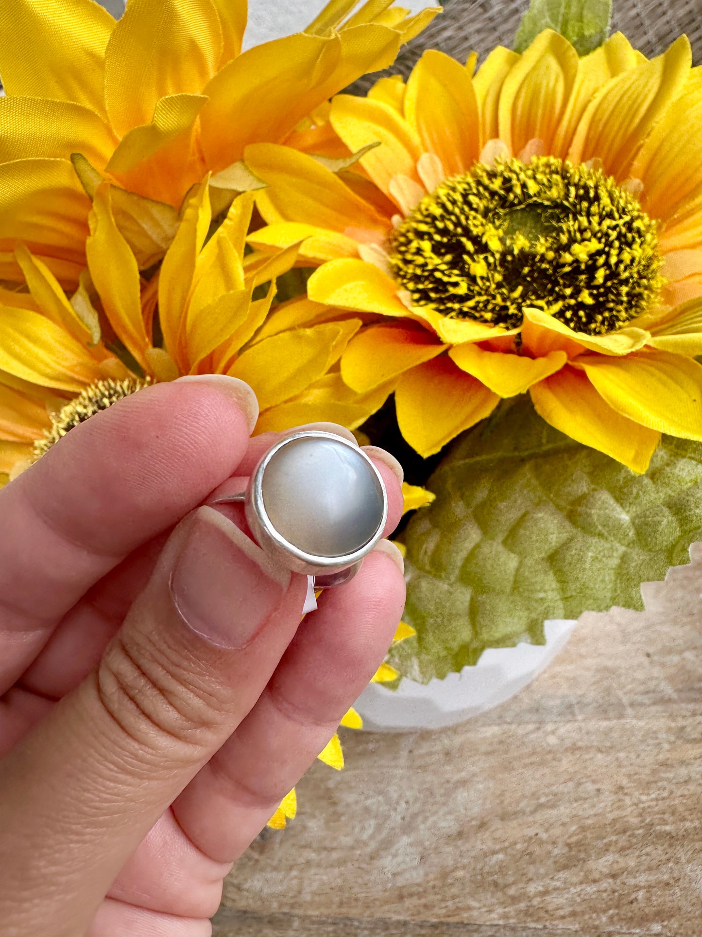 Elegant Grey Moonstone Ring in Sterling Silver, Size 8.25 – Handcrafted Jewelry, Unique Gift for Her, Natural Gemstone, Minimalist Ring