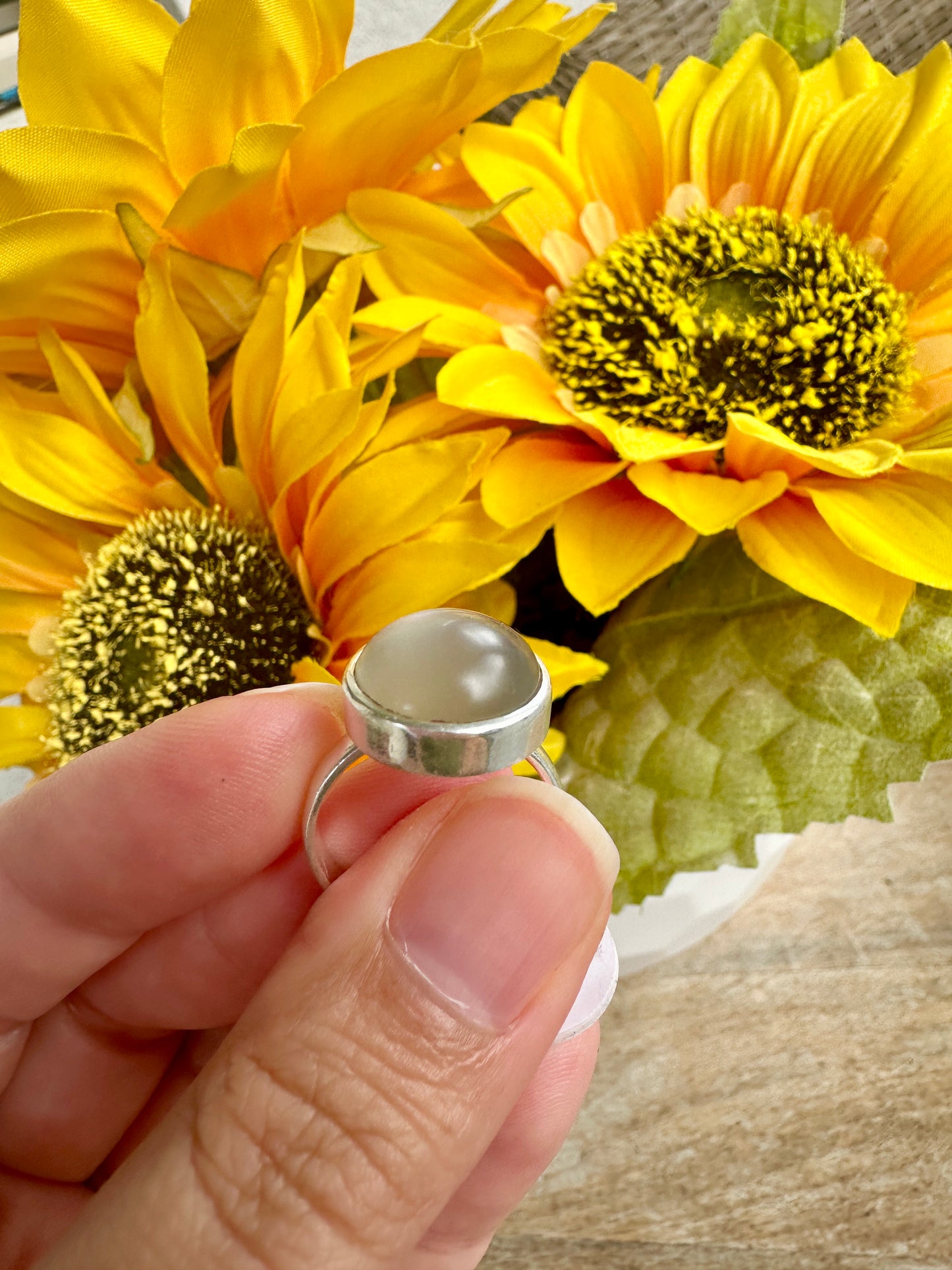 Elegant Grey Moonstone Ring in Sterling Silver, Size 8.25 – Handcrafted Jewelry, Unique Gift for Her, Natural Gemstone, Minimalist Ring