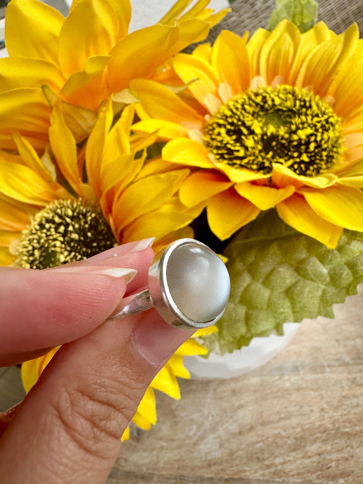 Elegant Grey Moonstone Ring in Sterling Silver, Size 8.25 – Handcrafted Jewelry, Unique Gift for Her, Natural Gemstone, Minimalist Ring