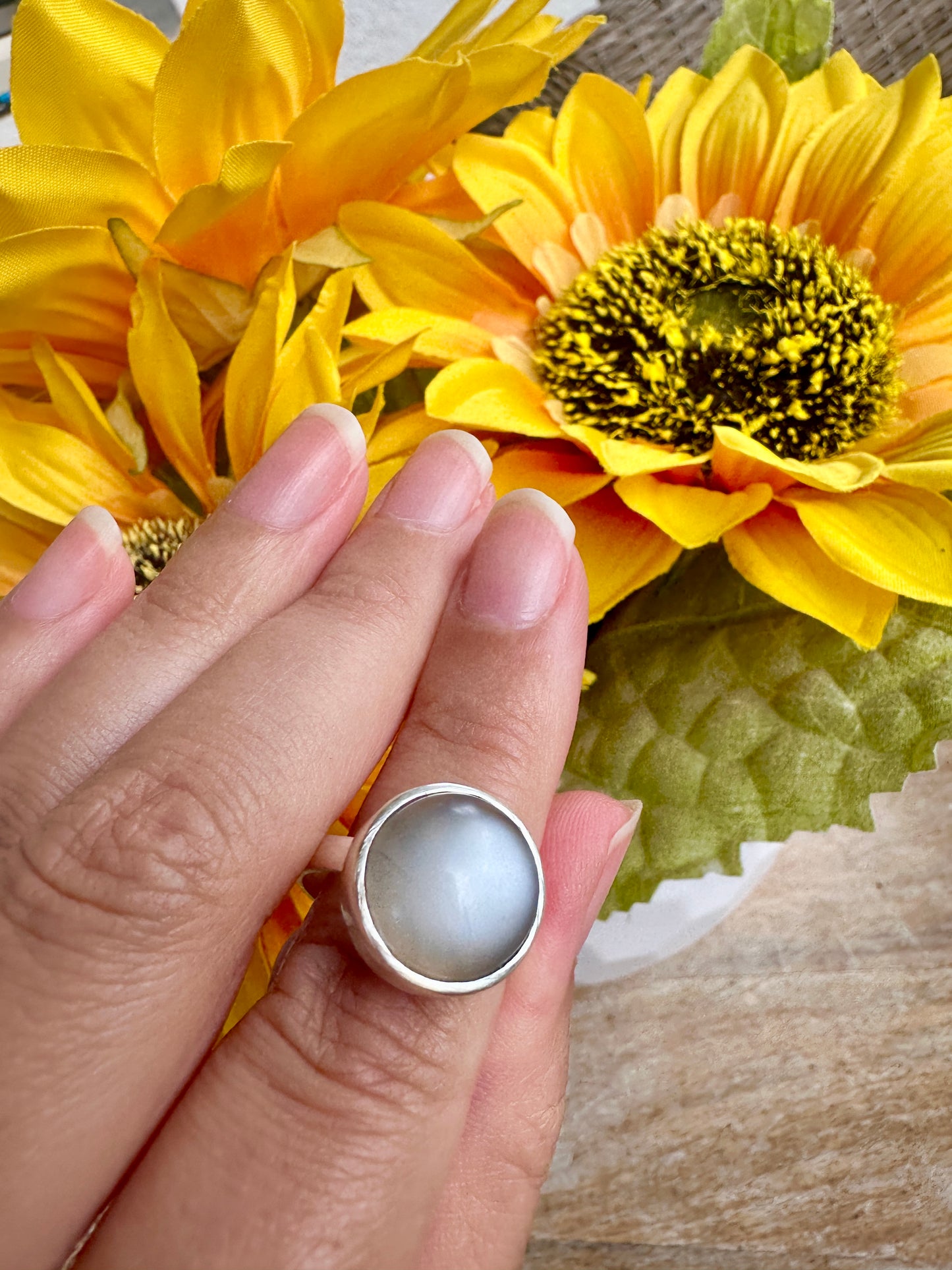 Elegant Grey Moonstone Ring in Sterling Silver, Size 8.25 – Handcrafted Jewelry, Unique Gift for Her, Natural Gemstone, Minimalist Ring