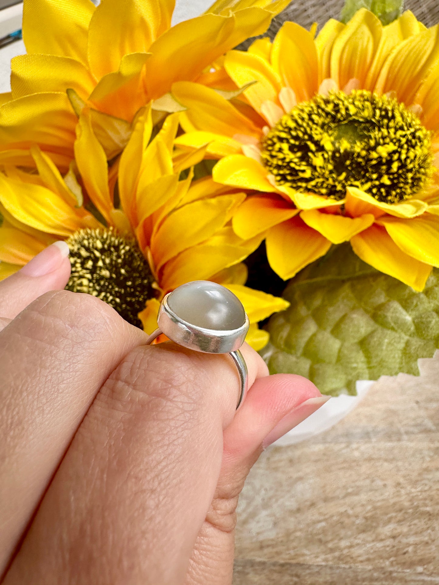 Elegant Grey Moonstone Ring in Sterling Silver, Size 8.25 – Handcrafted Jewelry, Unique Gift for Her, Natural Gemstone, Minimalist Ring