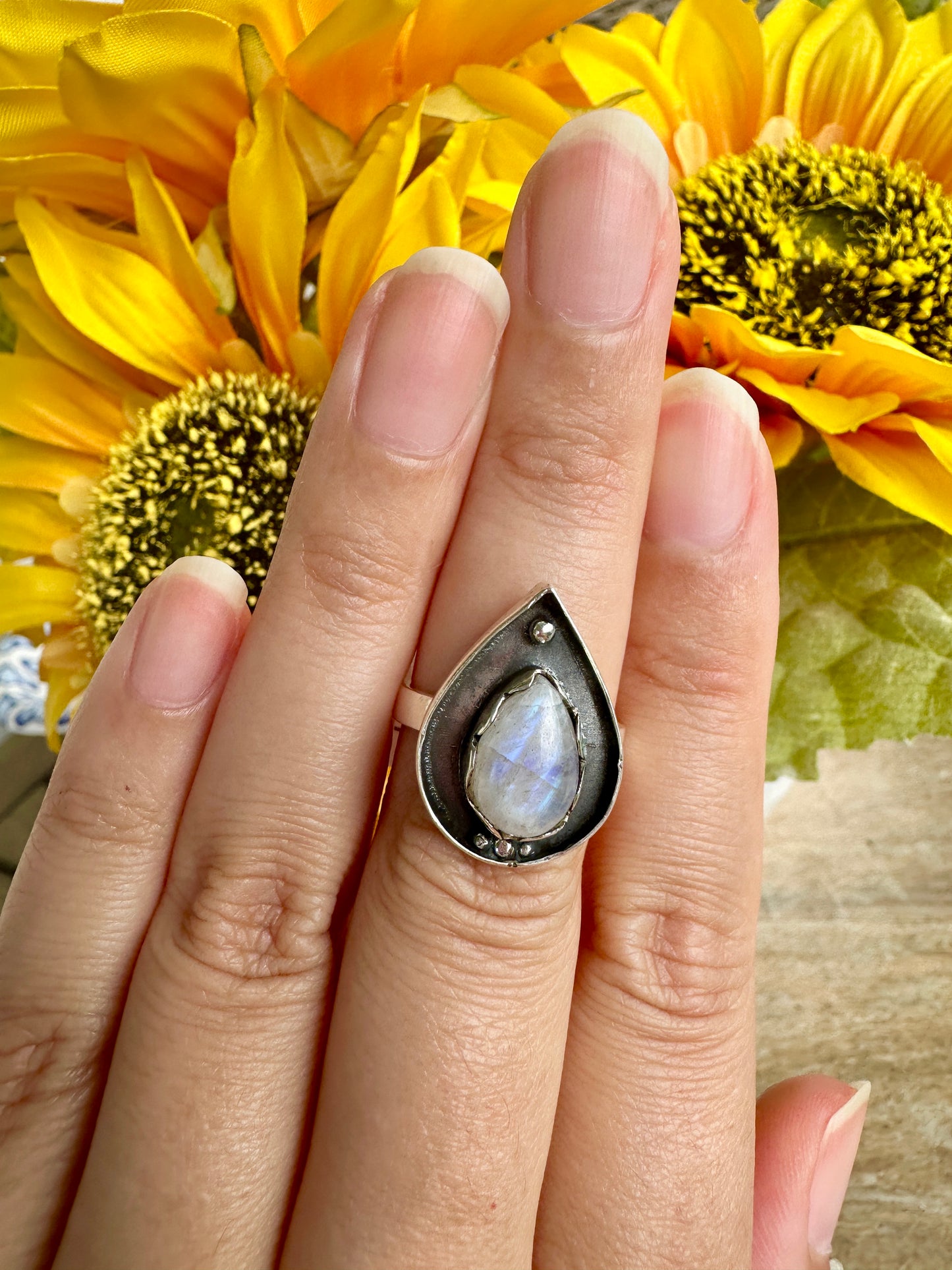 Sterling Silver Moonstone Ring Size 7.75, Captivating Handcrafted Gemstone Jewelry, Mystical Lunar Inspired Accessory, Unique Gift Idea