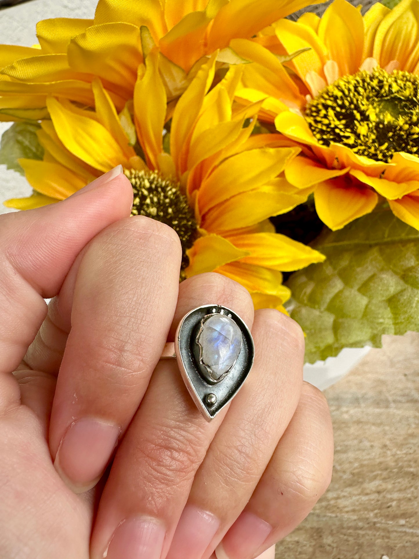 Sterling Silver Moonstone Ring Size 7.75, Captivating Handcrafted Gemstone Jewelry, Mystical Lunar Inspired Accessory, Unique Gift Idea