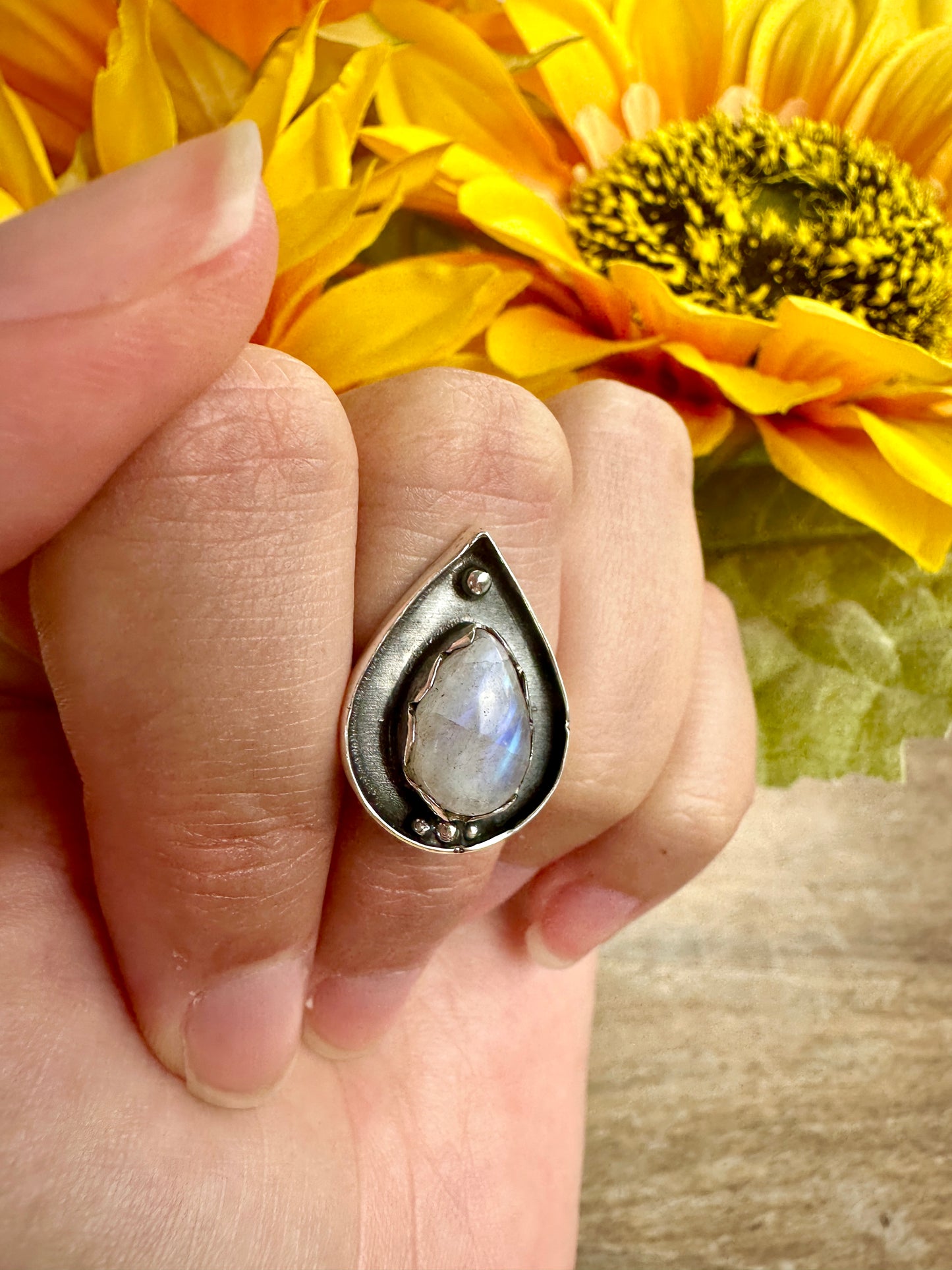 Sterling Silver Moonstone Ring Size 7.75, Captivating Handcrafted Gemstone Jewelry, Mystical Lunar Inspired Accessory, Unique Gift Idea