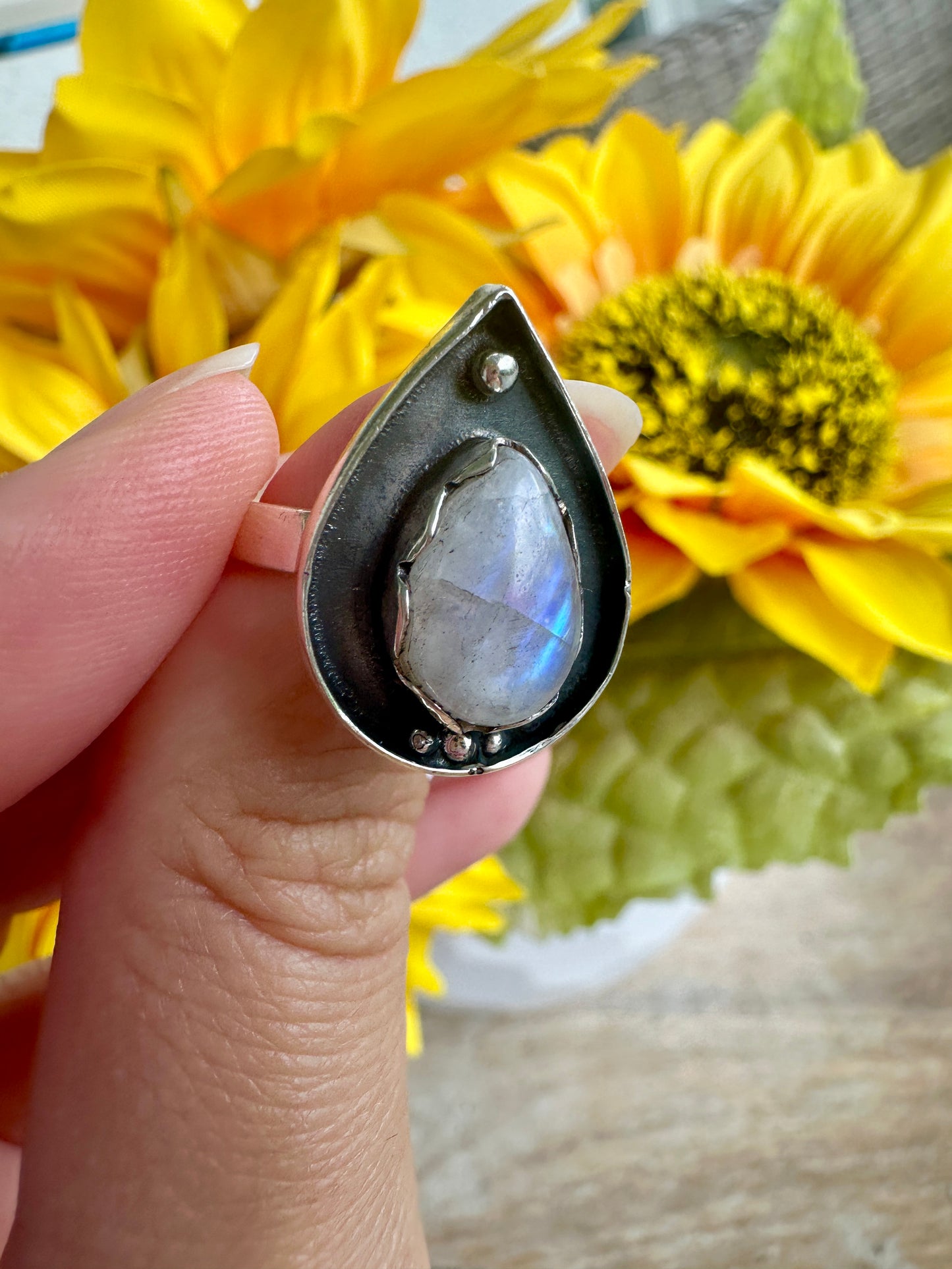 Sterling Silver Moonstone Ring Size 7.75, Captivating Handcrafted Gemstone Jewelry, Mystical Lunar Inspired Accessory, Unique Gift Idea