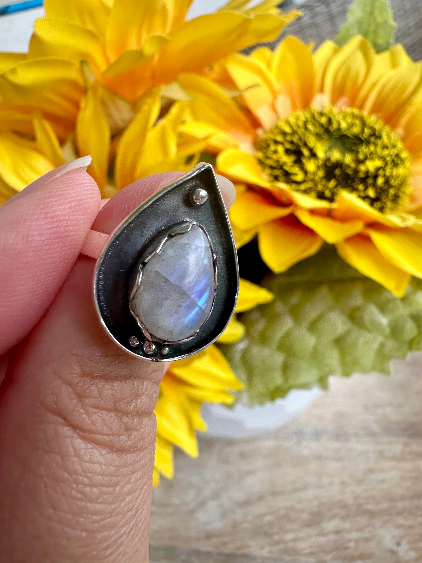 Sterling Silver Moonstone Ring Size 7.75, Captivating Handcrafted Gemstone Jewelry, Mystical Lunar Inspired Accessory, Unique Gift Idea