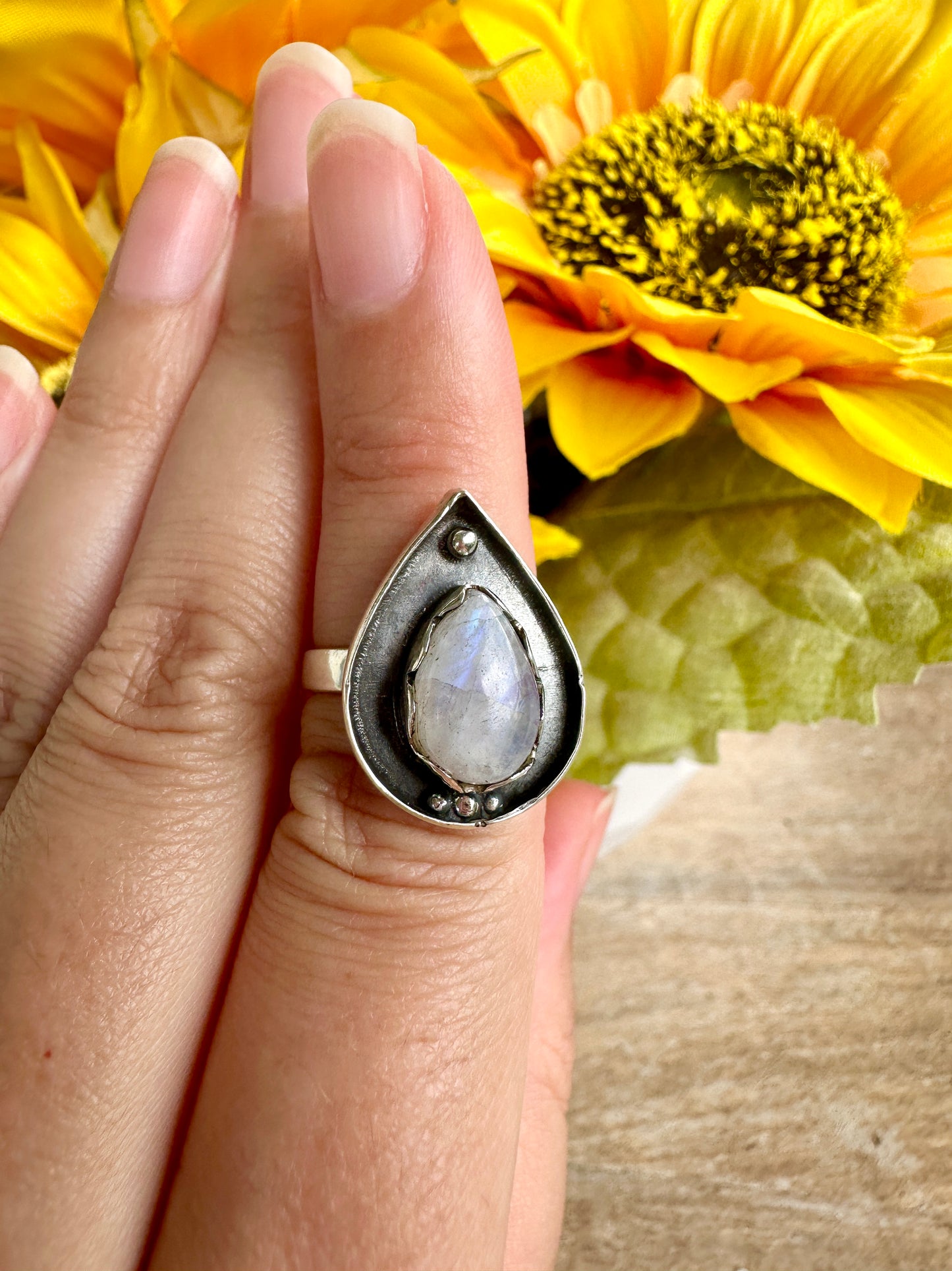 Sterling Silver Moonstone Ring Size 7.75, Captivating Handcrafted Gemstone Jewelry, Mystical Lunar Inspired Accessory, Unique Gift Idea