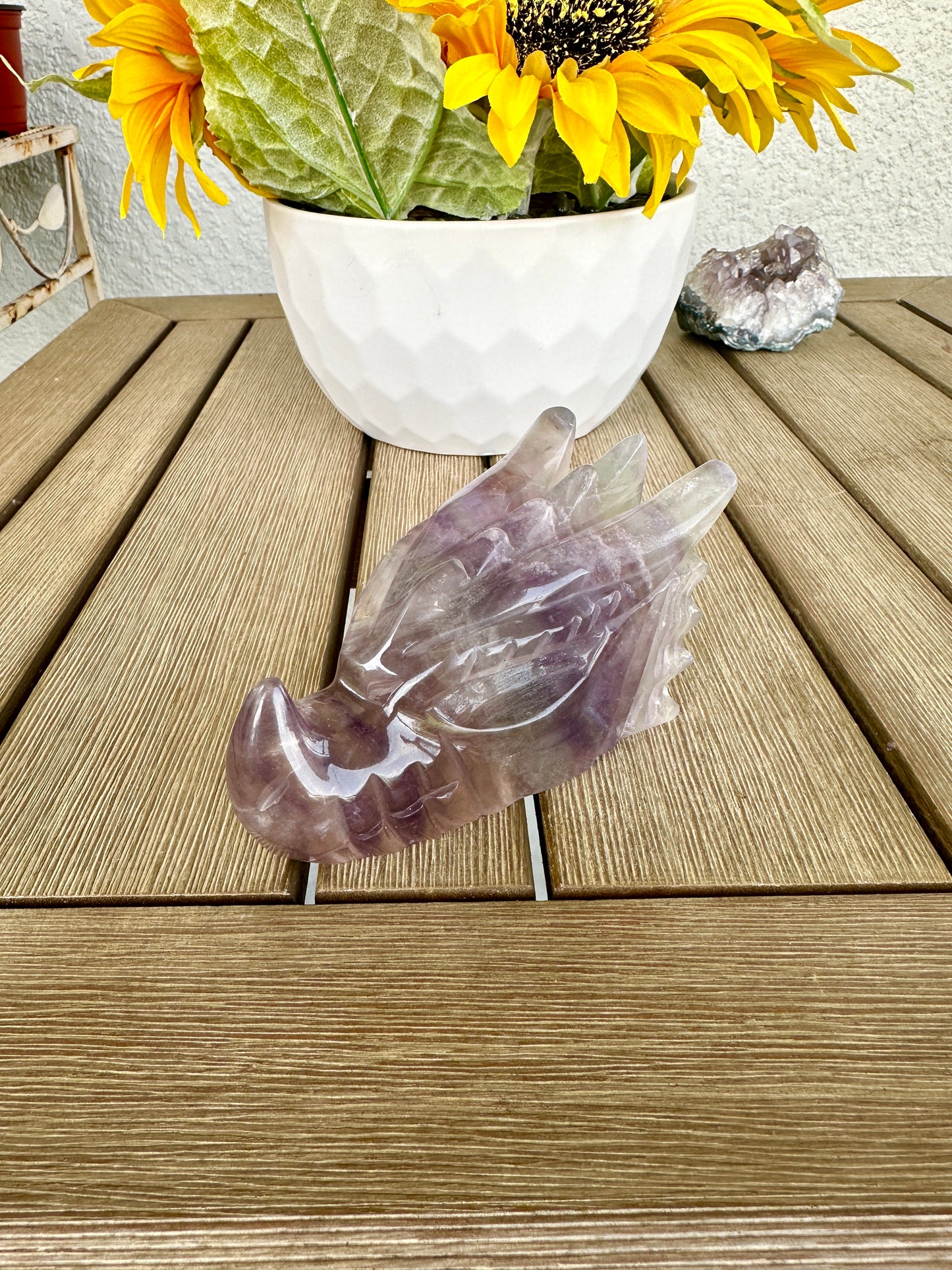 Fluorite Dragon Head – Unique Crystal Sculpture, Healing Stone, Home Decor, Feng Shui, Gift for Crystal Collectors