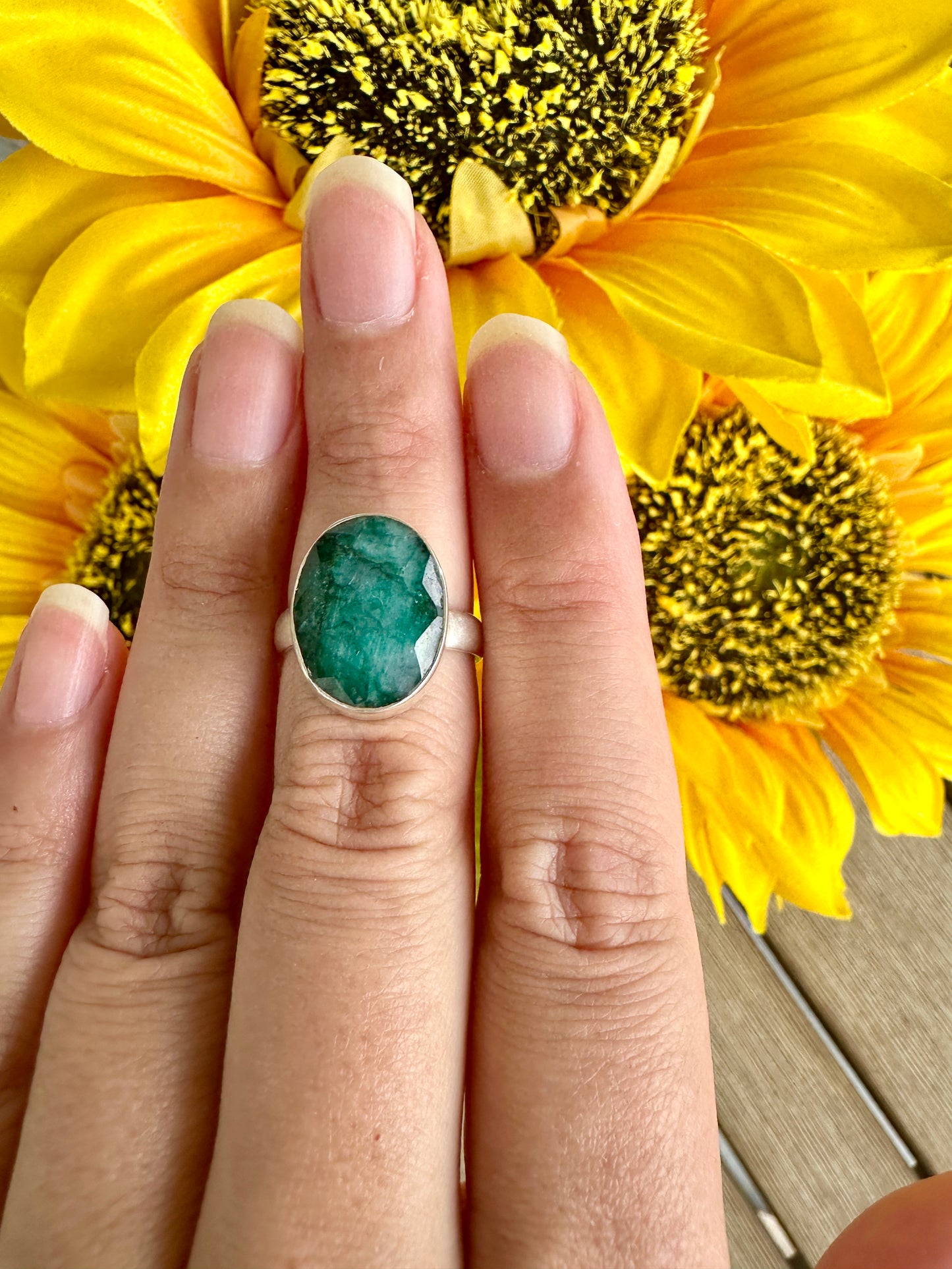 Elegant Emerald Sterling Silver Ring Size 6.5 - Natural Gemstone Ring for Healing, Fashion, and Gift Giving