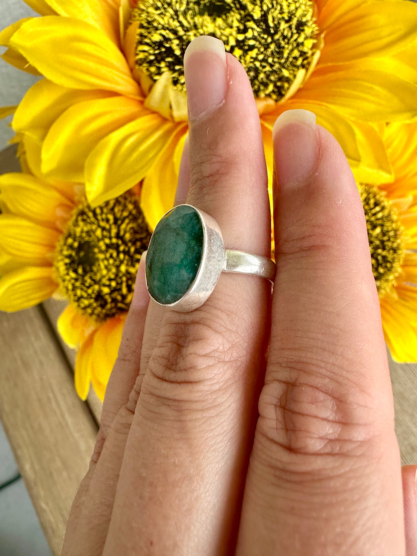 Elegant Emerald Sterling Silver Ring Size 6.5 - Natural Gemstone Ring for Healing, Fashion, and Gift Giving