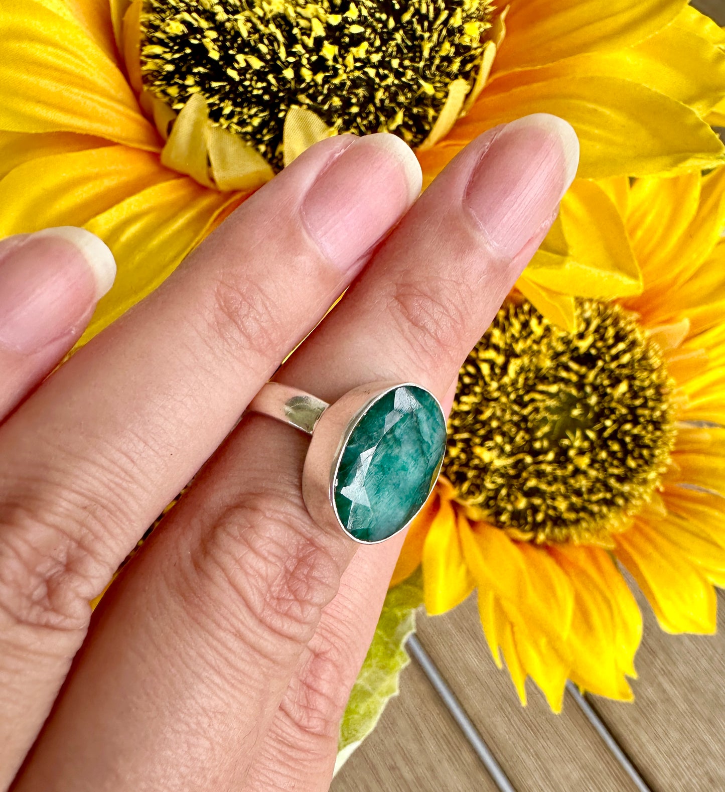 Elegant Emerald Sterling Silver Ring Size 6.5 - Natural Gemstone Ring for Healing, Fashion, and Gift Giving