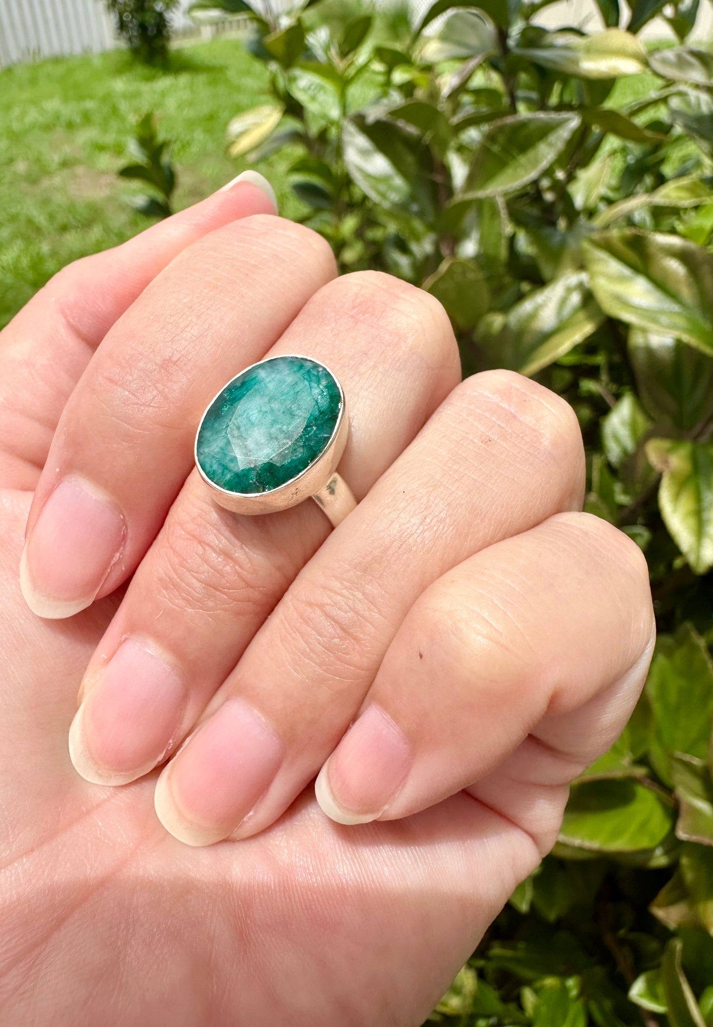 Elegant Emerald Sterling Silver Ring Size 6.5 - Natural Gemstone Ring for Healing, Fashion, and Gift Giving