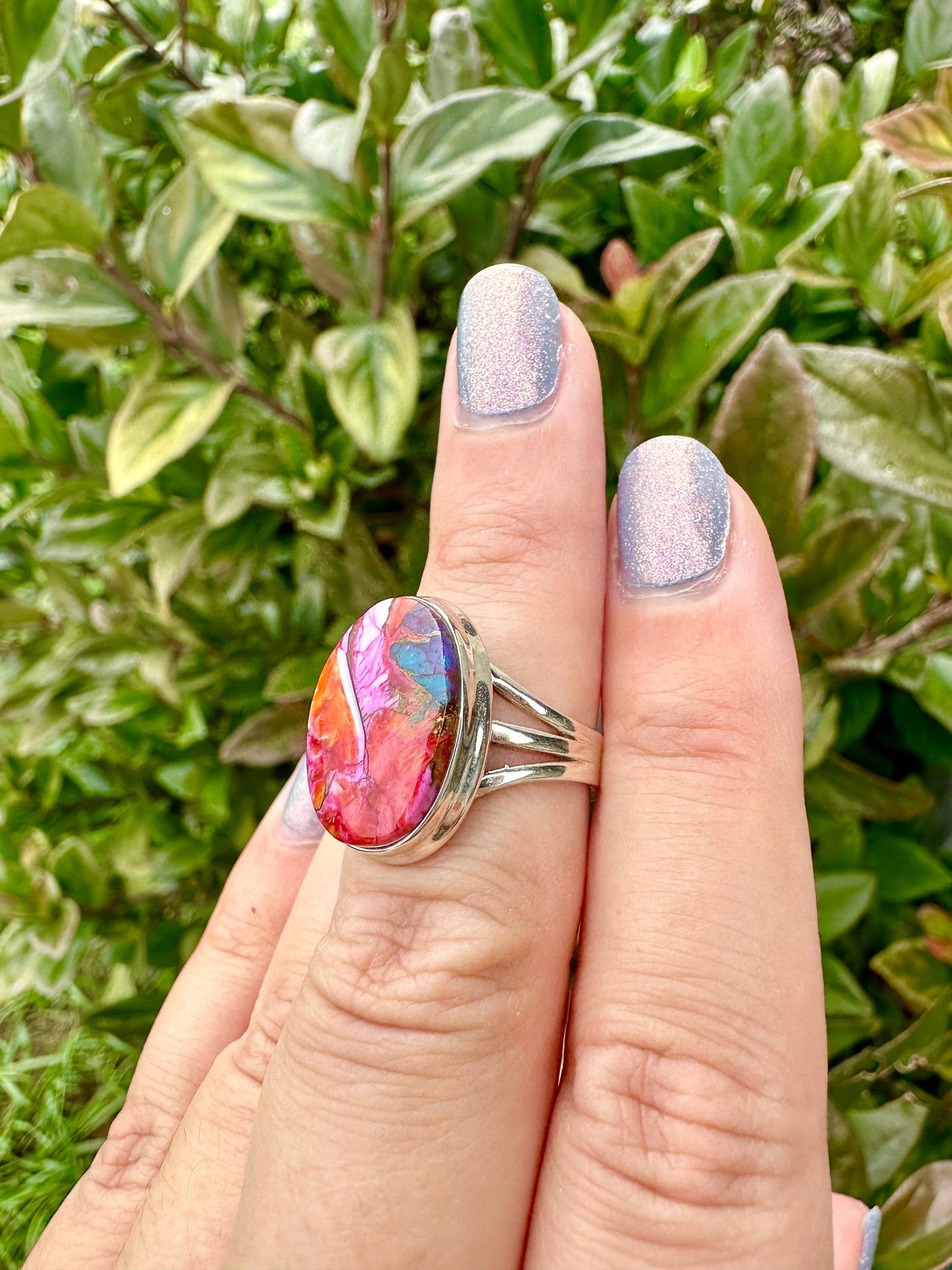 Kingman Pink Dahlia Turquoise Ring Size 7.25, Unique Gemstone Jewelry, Perfect Gift for Her, Elegant Sterling Silver Band