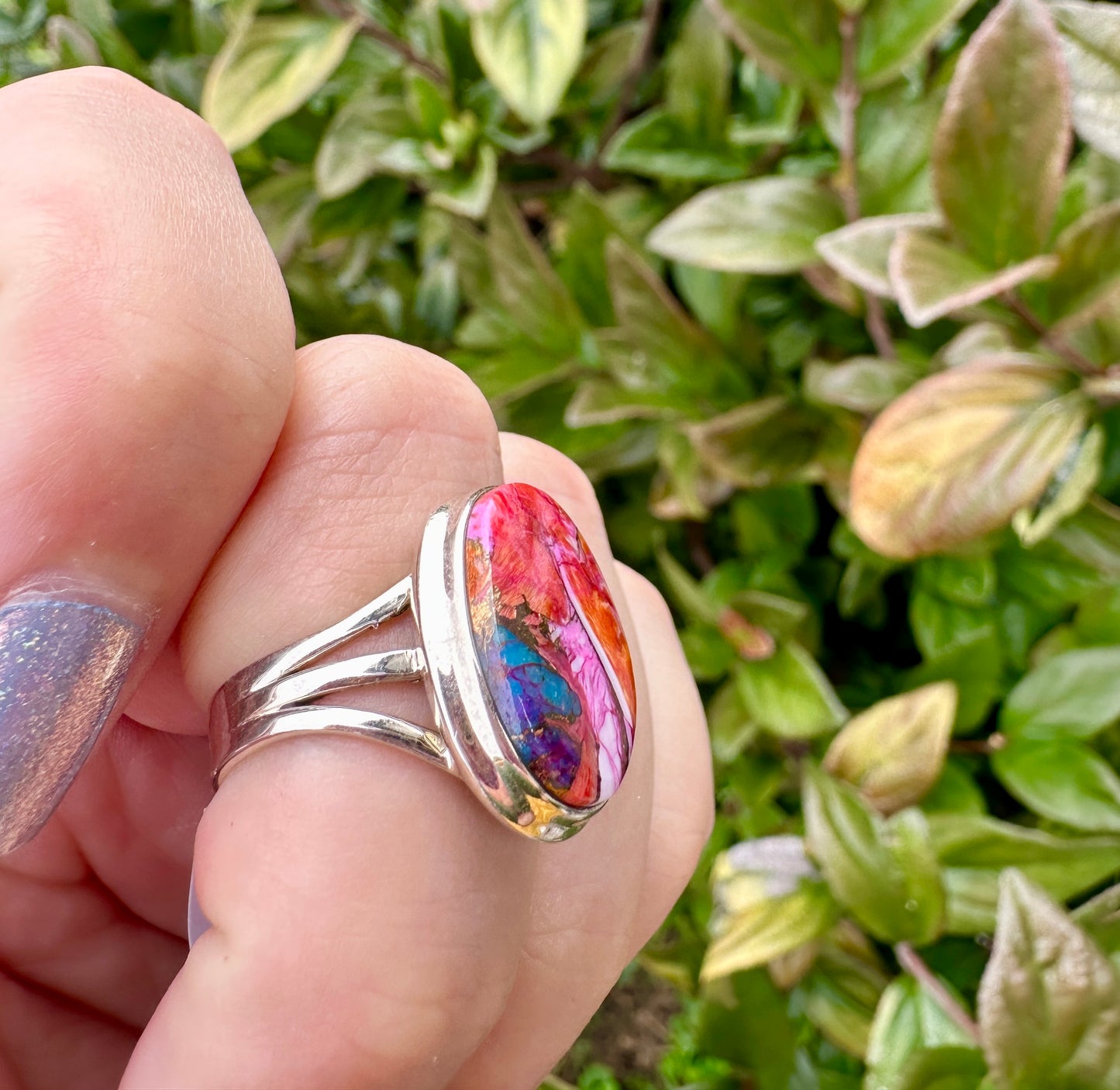 Kingman Pink Dahlia Turquoise Ring Size 7.25, Unique Gemstone Jewelry, Perfect Gift for Her, Elegant Sterling Silver Band