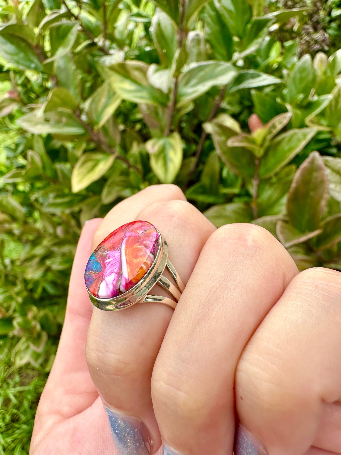 Kingman Pink Dahlia Turquoise Ring Size 7.25, Unique Gemstone Jewelry, Perfect Gift for Her, Elegant Sterling Silver Band