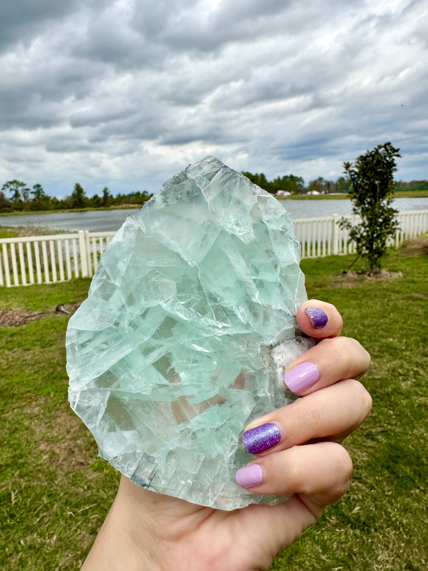 Elevate Your Space with Fluorite Slab on Stand - A Mesmerizing Addition for Decor and Energy Balance