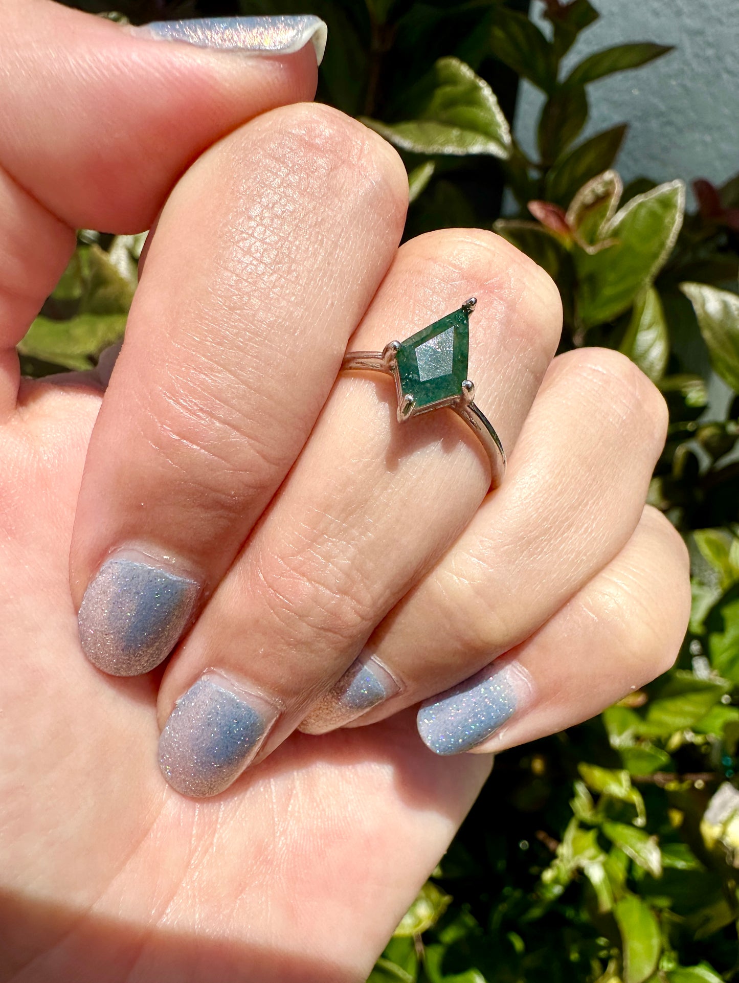 Adjustable Sterling Silver Moss Agate Ring - Handmade Natural Gemstone Jewelry - Unique Gift for Her - Elegant Boho Style Statement Ring