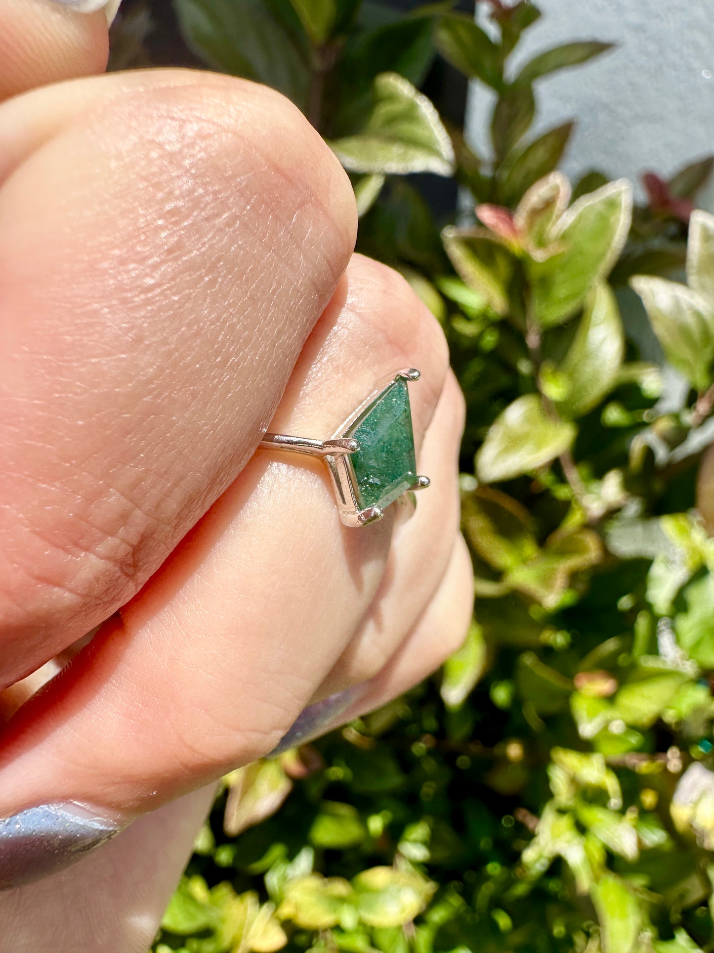 Adjustable Sterling Silver Moss Agate Ring - Handmade Natural Gemstone Jewelry - Unique Gift for Her - Elegant Boho Style Statement Ring