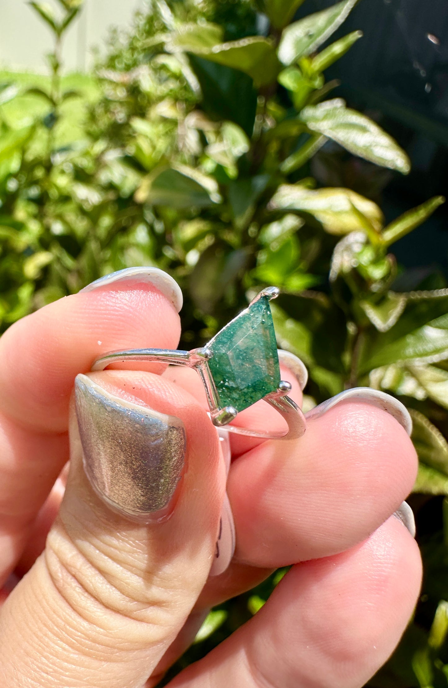 Adjustable Sterling Silver Moss Agate Ring - Handmade Natural Gemstone Jewelry - Unique Gift for Her - Elegant Boho Style Statement Ring