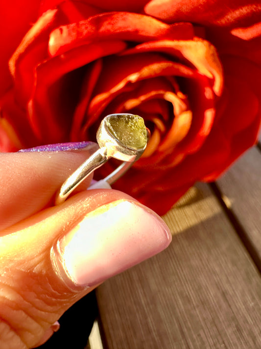 Sterling Silver Moldavite Ring Size 5 - Cosmic Energy and Transformation in Exquisite Handcrafted Jewelry