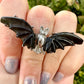 Adjustable Stainless Steel Obsidian Bat Ring - Natural Gemstone Jewelry - Unique Gothic Boho Style Statement Ring - Perfect Gift for Her