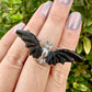 Adjustable Stainless Steel Obsidian Bat Ring - Natural Gemstone Jewelry - Unique Gothic Boho Style Statement Ring - Perfect Gift for Her