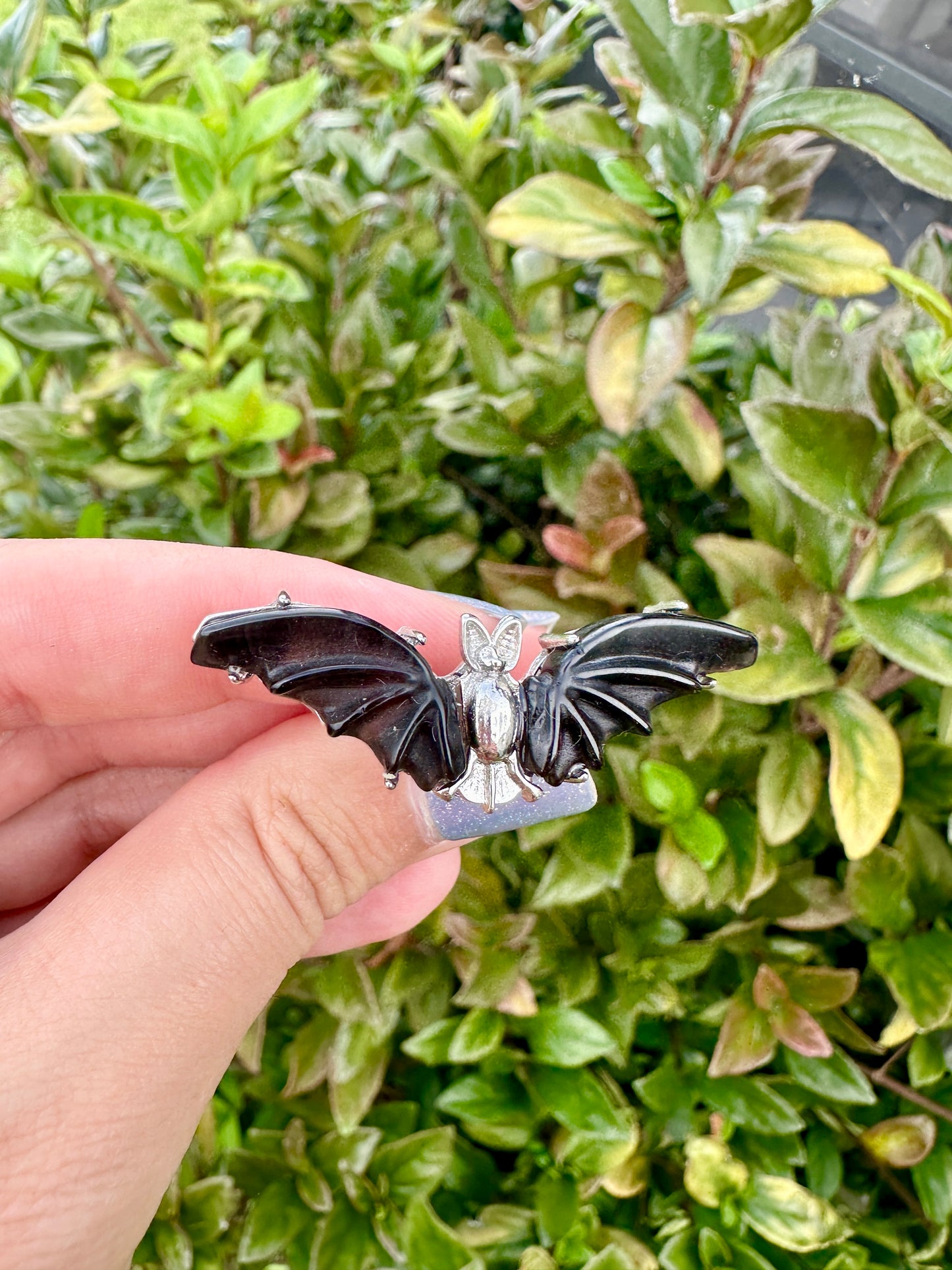 Adjustable Stainless Steel Obsidian Bat Ring - Natural Gemstone Jewelry - Unique Gothic Boho Style Statement Ring - Perfect Gift for Her