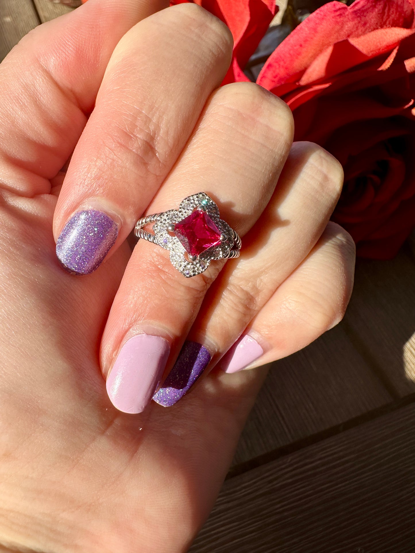 Ruby - Sterling Silver Ruby Ring - Size 6 Ring