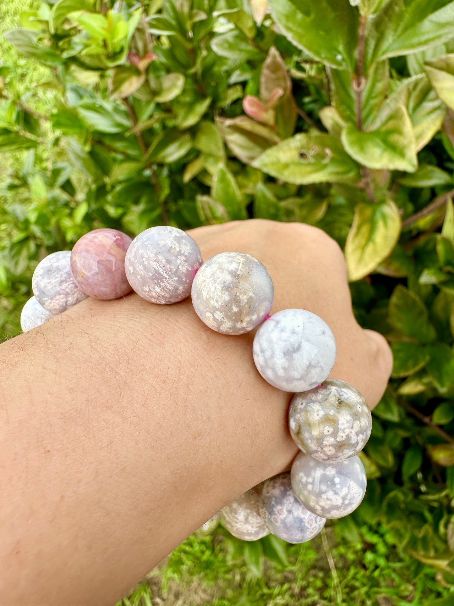 Ocean Jasper 14.7mm Bead Bracelet - Handmade Natural Gemstone Jewelry - Unique Healing Stone Bracelet - Boho Style Statement Piece