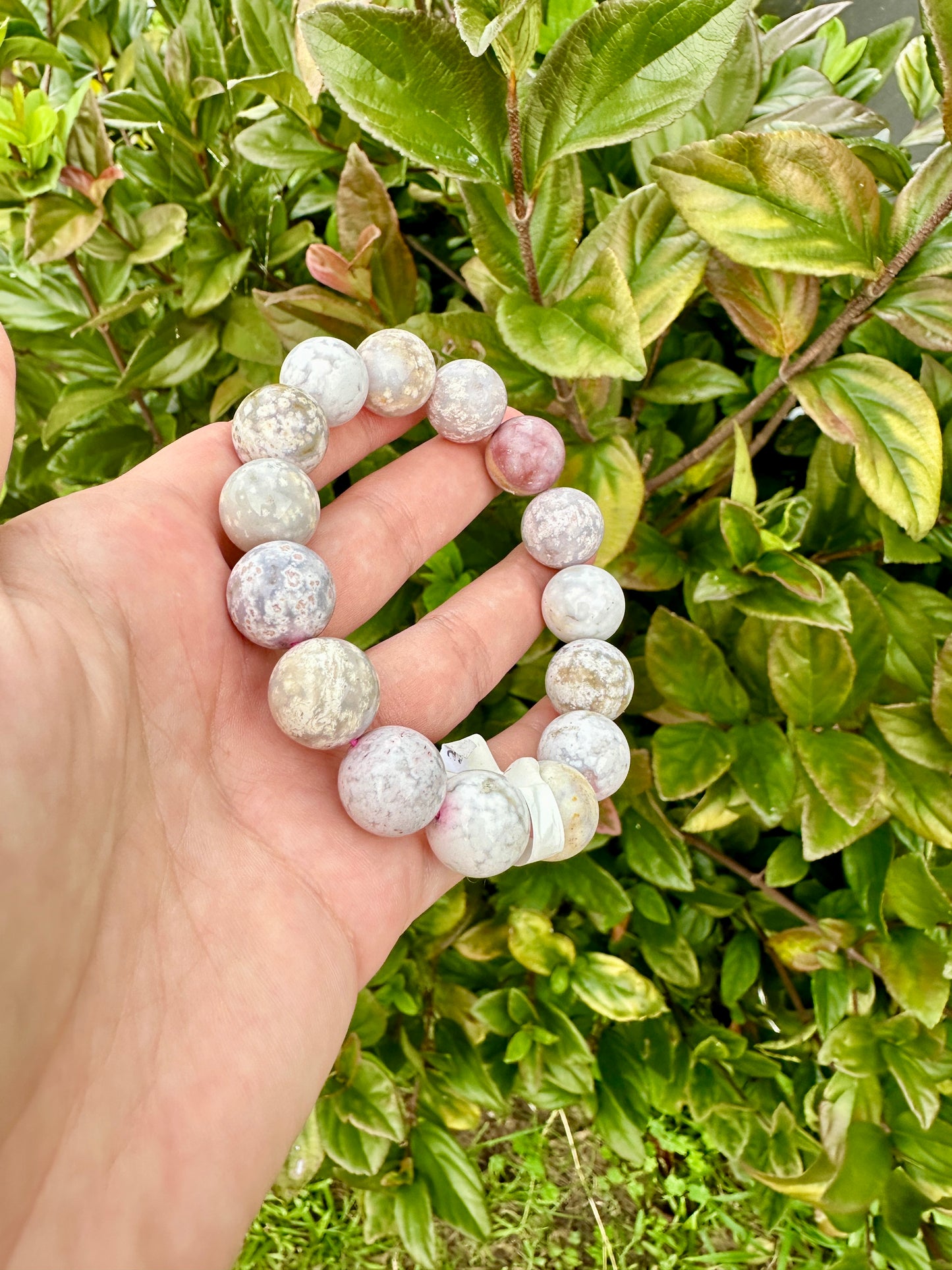 Ocean Jasper 14.7mm Bead Bracelet - Handmade Natural Gemstone Jewelry - Unique Healing Stone Bracelet - Boho Style Statement Piece