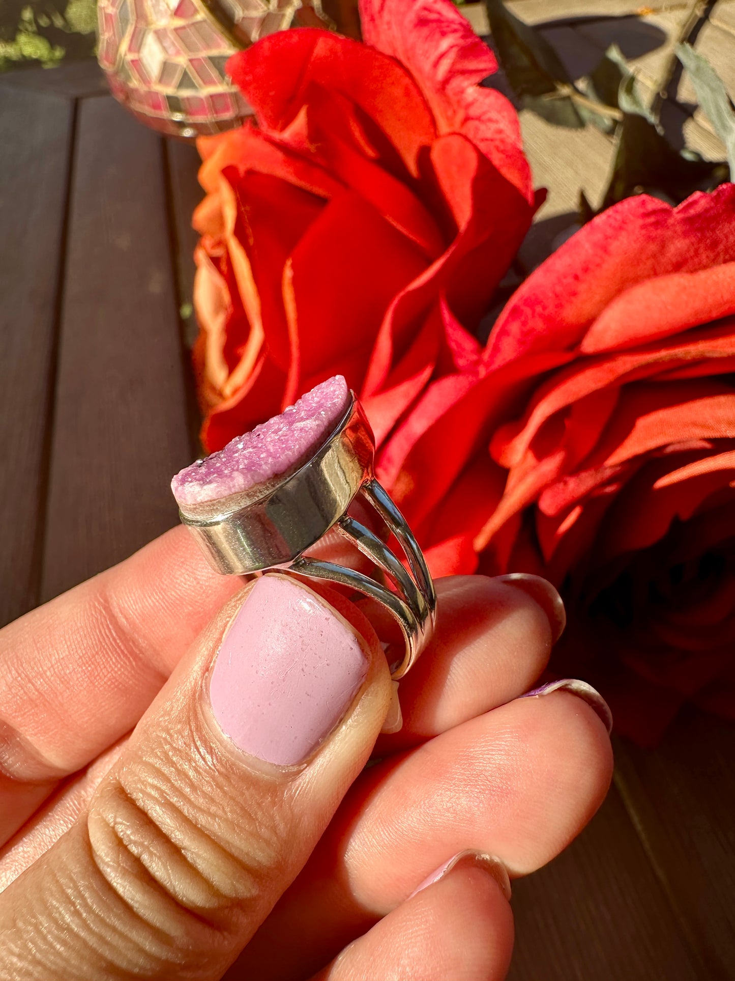Cobaltoan Calcite Sterling Silver Ring Size 6 - Vibrant Pink Gemstone Jewelry for Love and Healing, Elegant Accessory