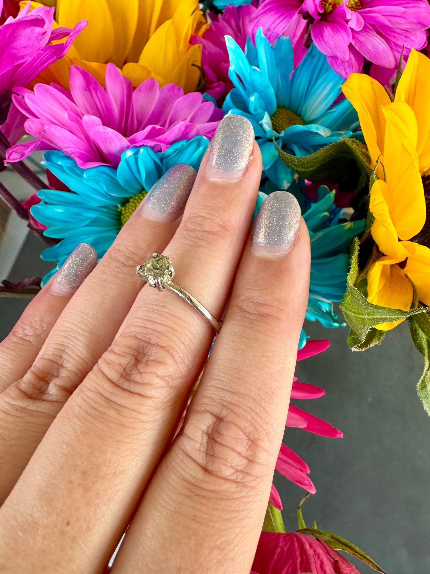 Sterling Silver Pyrite Ring Size 7 -Natural Gemstone Jewelry - Elegant Boho Style Statement Ring - Unique Gift for Her